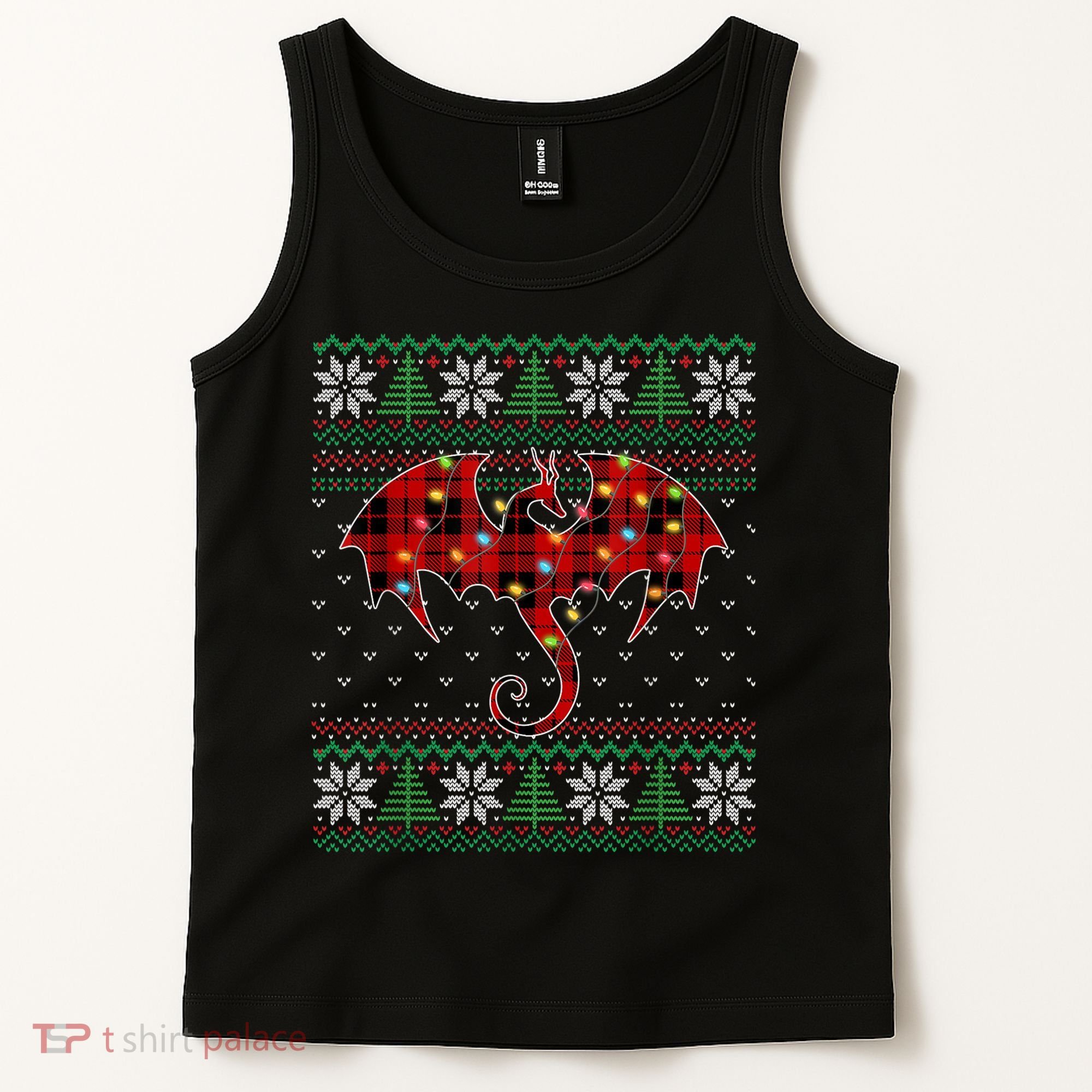 Funny Dragon Ugly Sweater Christmas Lights Dragon Lover TShirt Tank Top