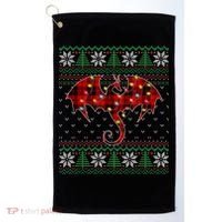 Funny Dragon Ugly Sweater Christmas Lights Dragon Lover TShirt Golf Towel thumb 0