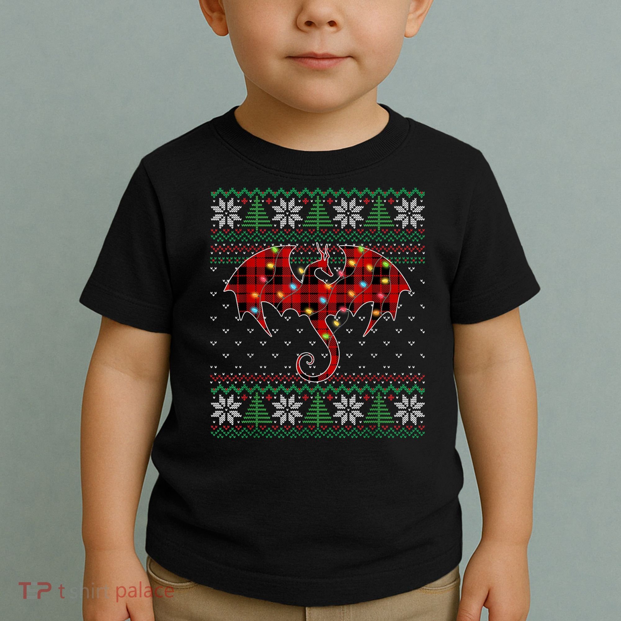 Funny Dragon Ugly Sweater Christmas Lights Dragon Lover TShirt Toddler T-Shirt