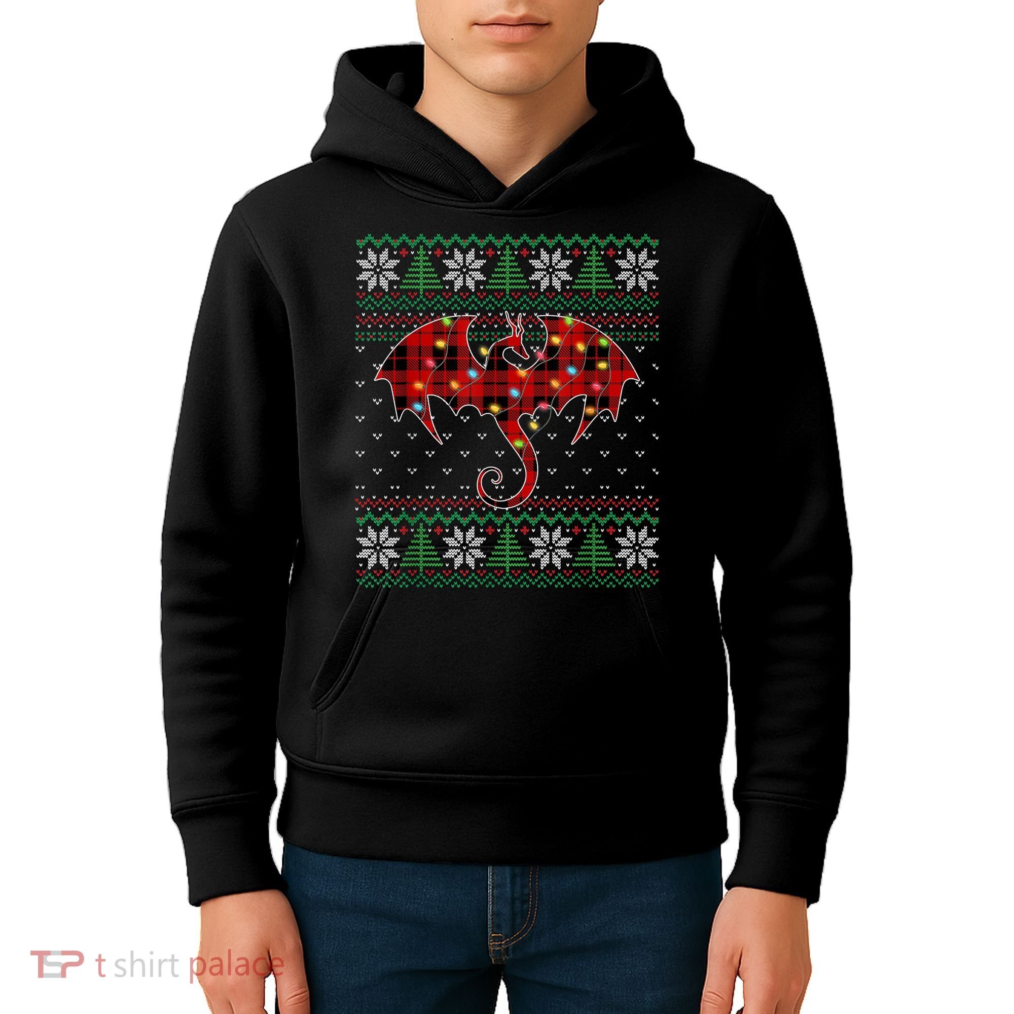 Funny Dragon Ugly Sweater Christmas Lights Dragon Lover TShirt Kids Hoodie