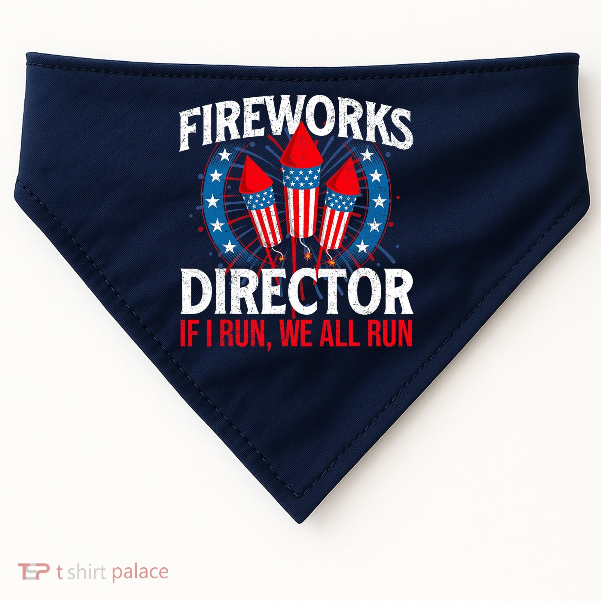 Fireworks Director USA American Flag 4th Of July Fourth USA-Made Doggie Bandana