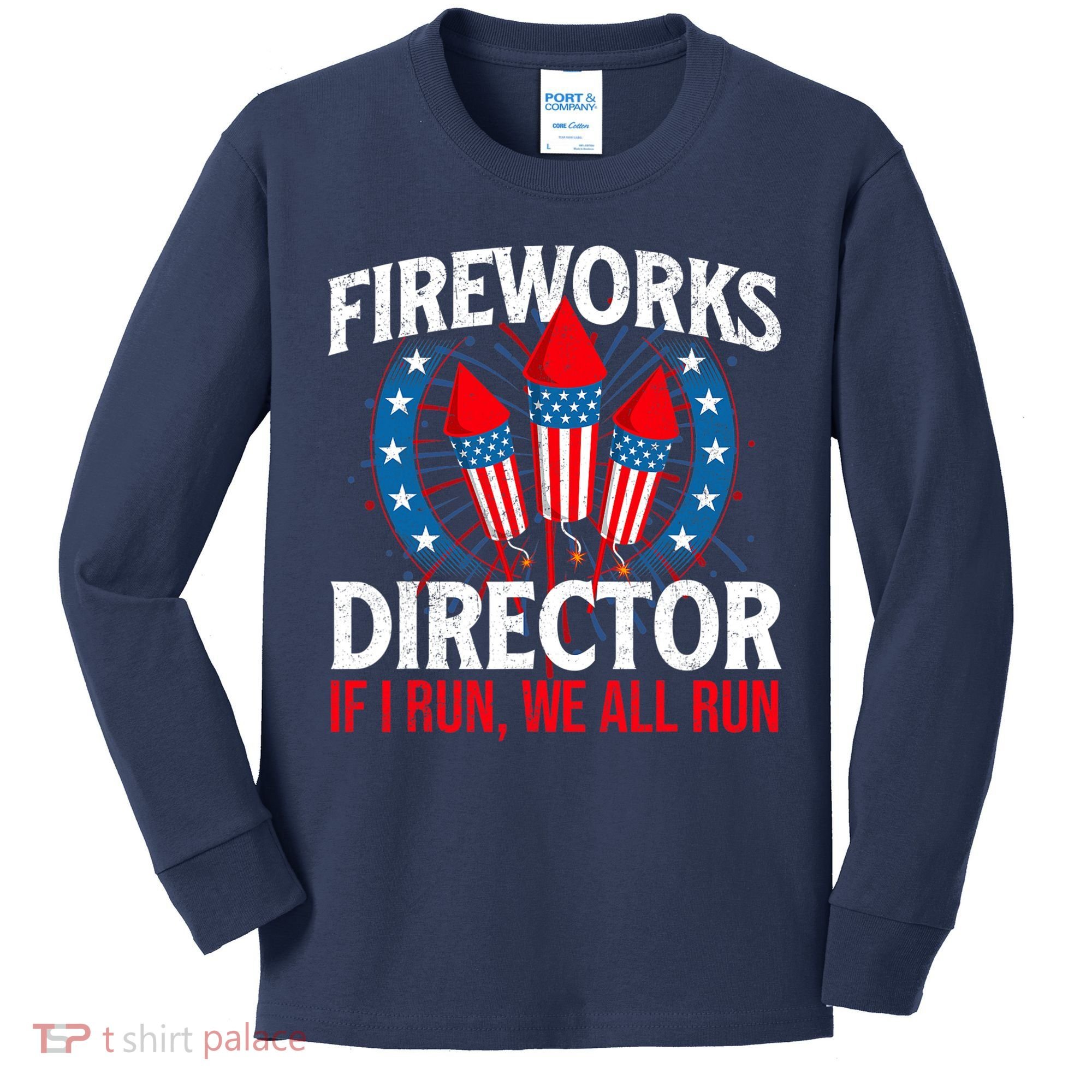 Fireworks Director USA American Flag 4th Of July Fourth Kids Long Sleeve Shirt