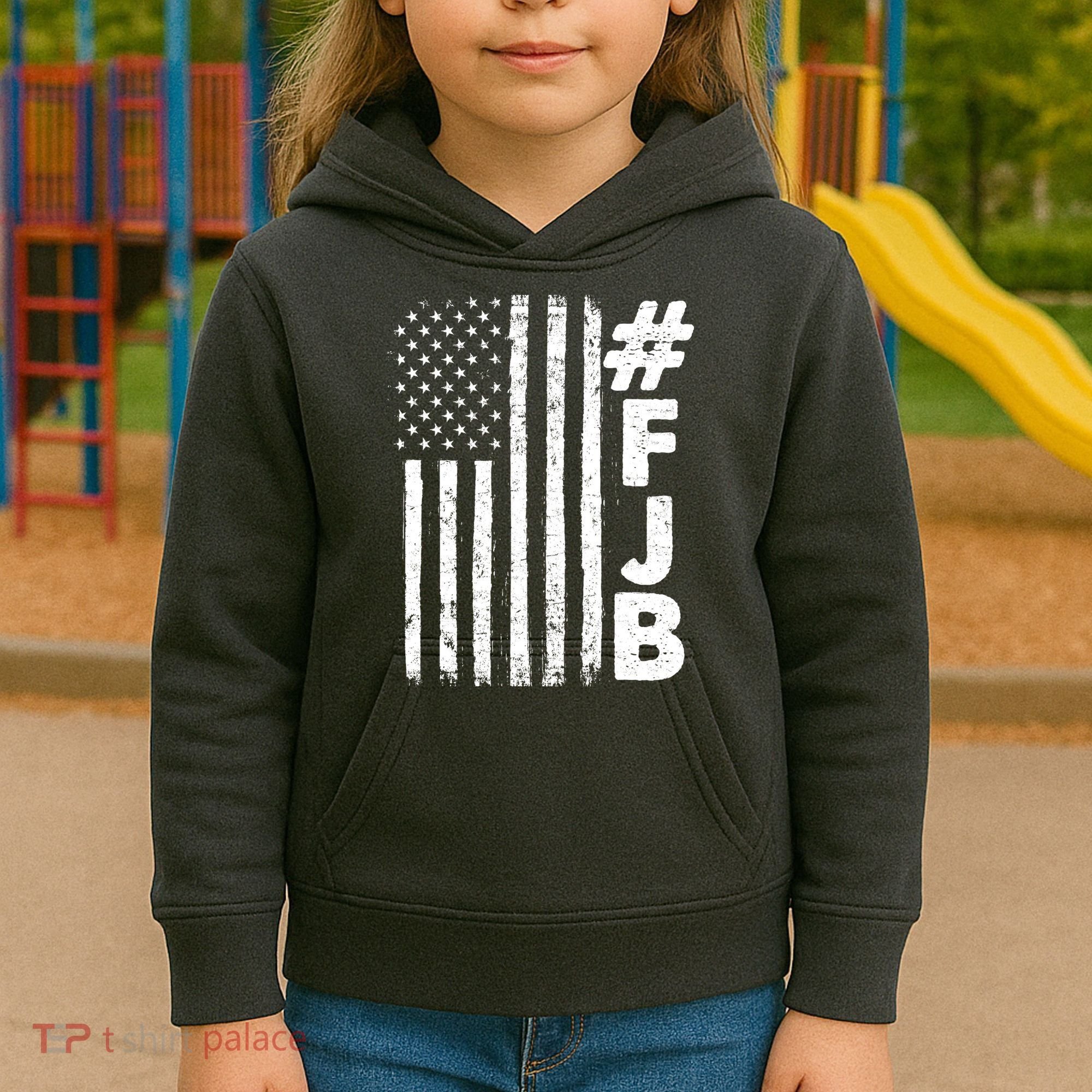 #FJB Distressed USA American Flag Kids Hoodie