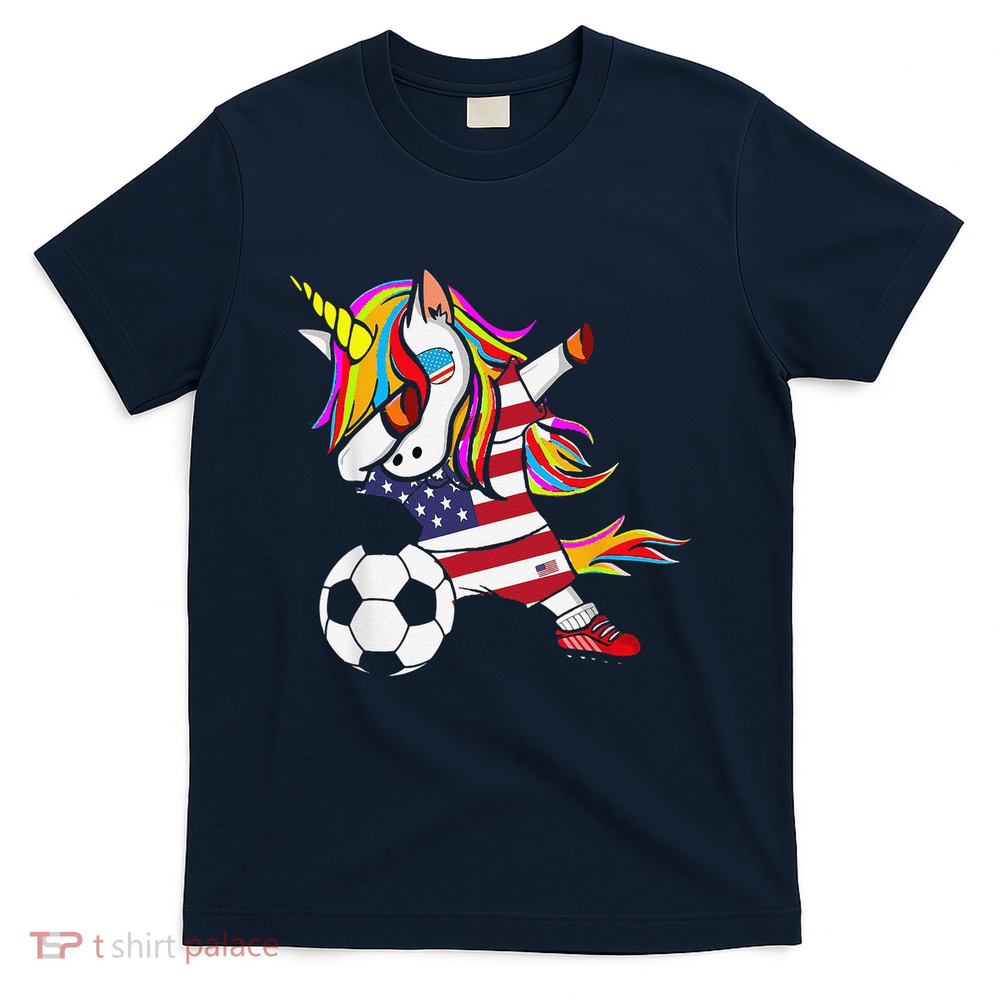 Funny Dabbing Unicorn Usa Soccer Usa Flag Soccer T-Shirt