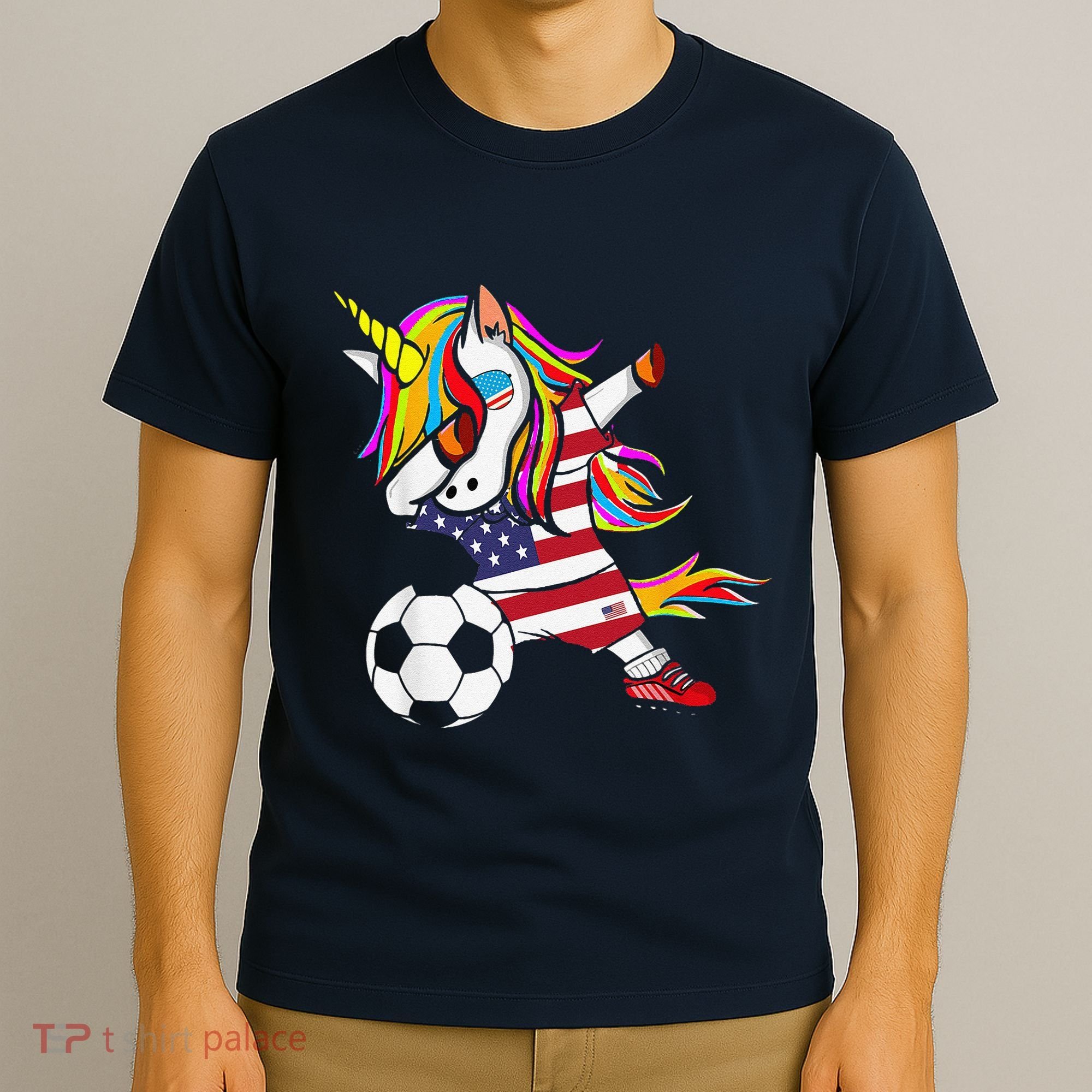 Funny Dabbing Unicorn Usa Soccer Usa Flag Soccer T-Shirt