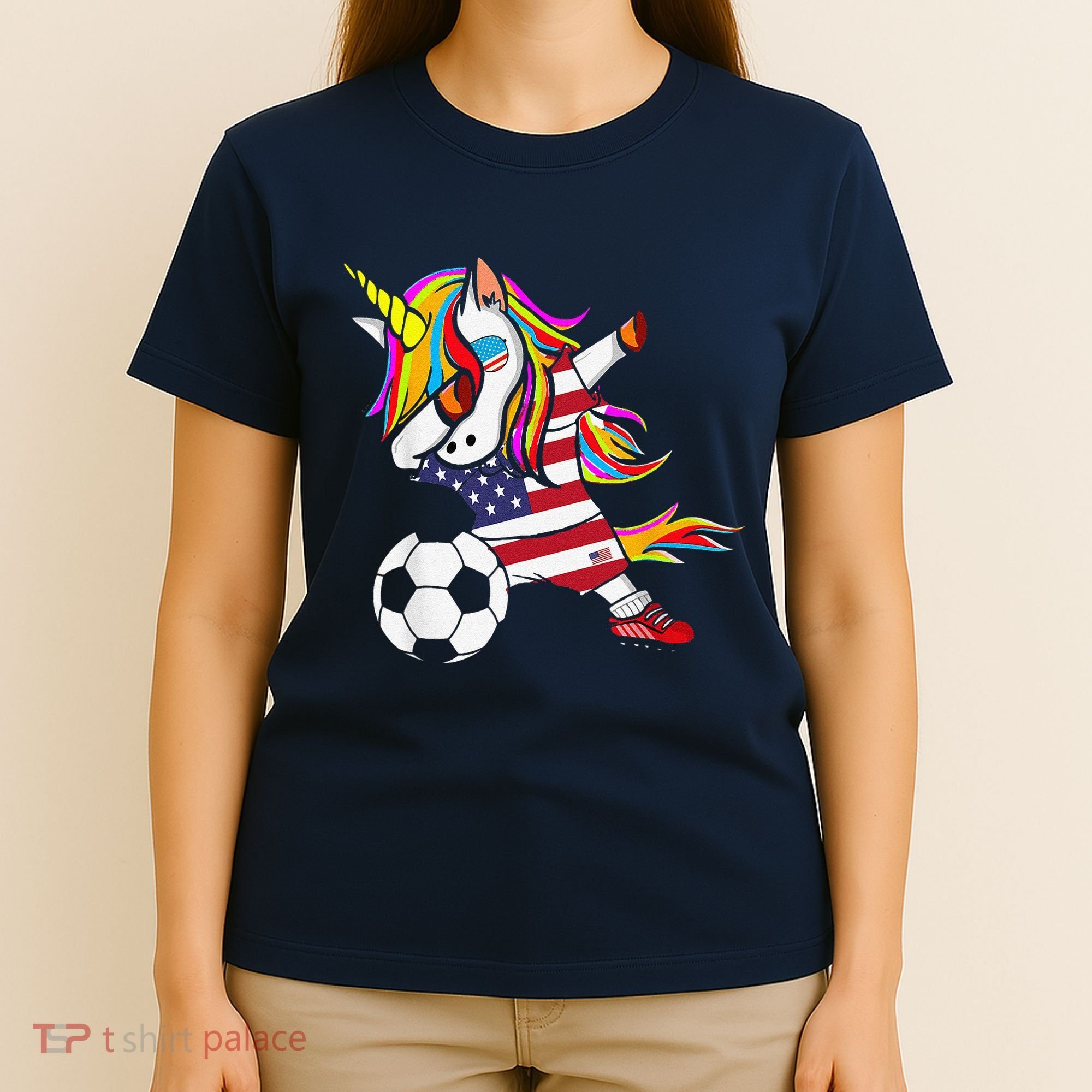 Funny Dabbing Unicorn Usa Soccer Usa Flag Soccer T-Shirt