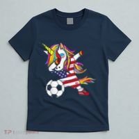 Funny Dabbing Unicorn Usa Soccer Usa Flag Soccer T-Shirt thumb 5