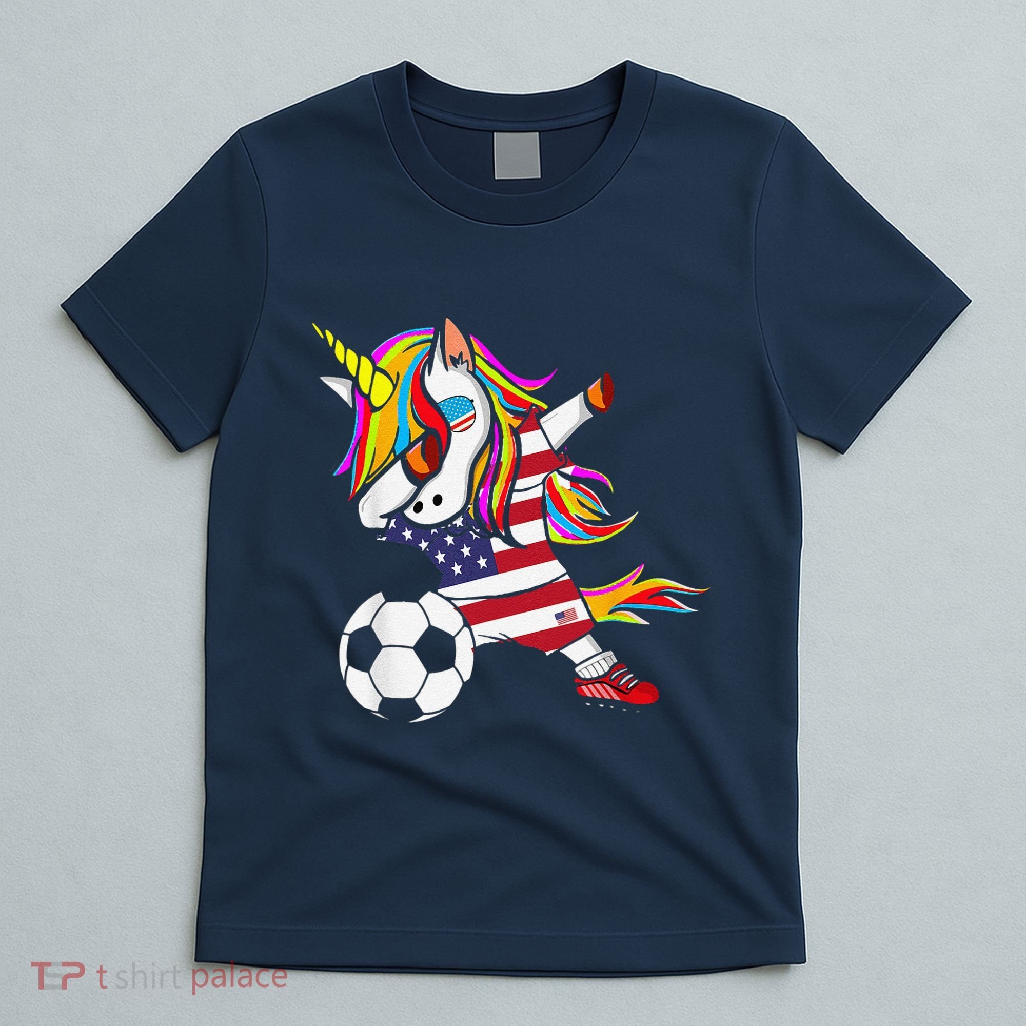 Funny Dabbing Unicorn Usa Soccer Usa Flag Soccer T-Shirt