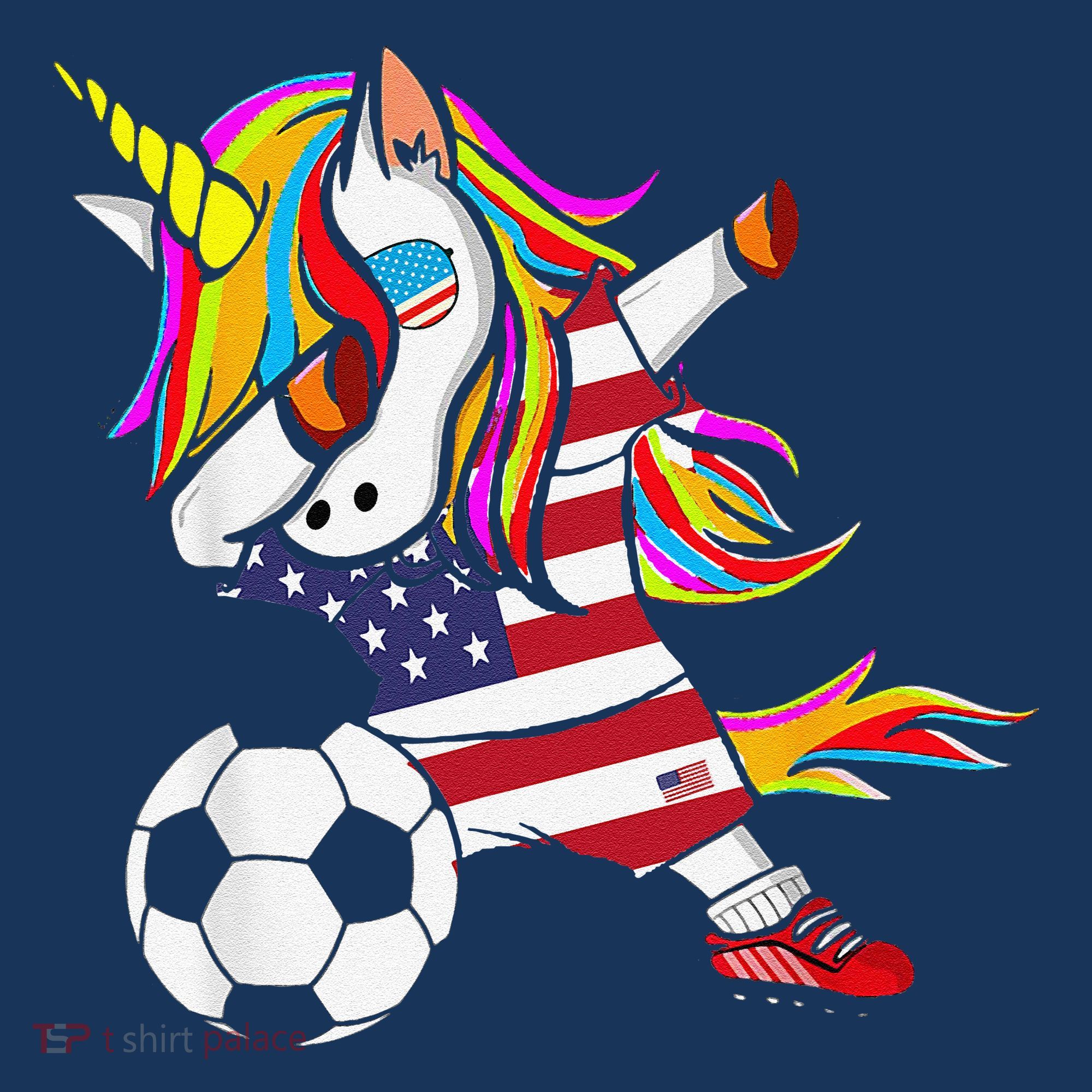 Funny Dabbing Unicorn Usa Soccer Usa Flag Soccer T-Shirt