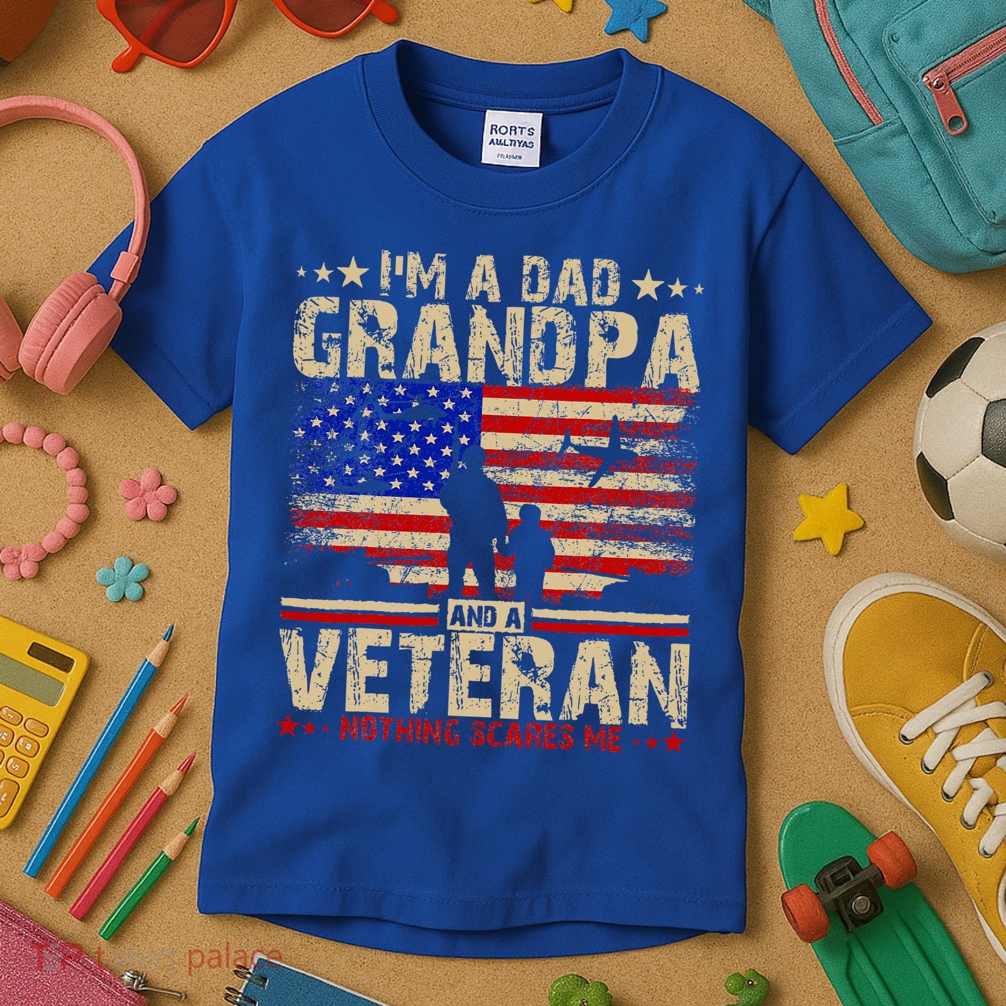 Father's Day  Veterans Day I'm A Dad Grandpa and A Veteran  Kids T-Shirt