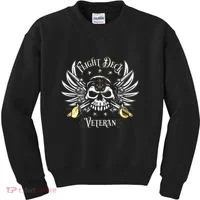 Flight Deck Veteran Skull Naval Aviation Kids Sweatshirt thumb 0