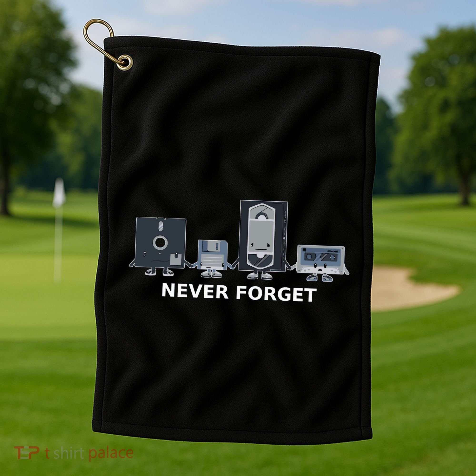 Floppy Disk Vhs Cassette Never Forget Geek History Golf Towel