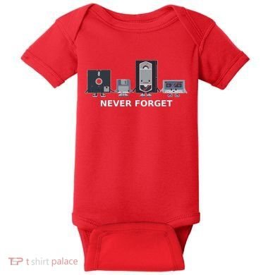 Floppy Disk Vhs Cassette Never Forget Geek History Baby Bodysuit