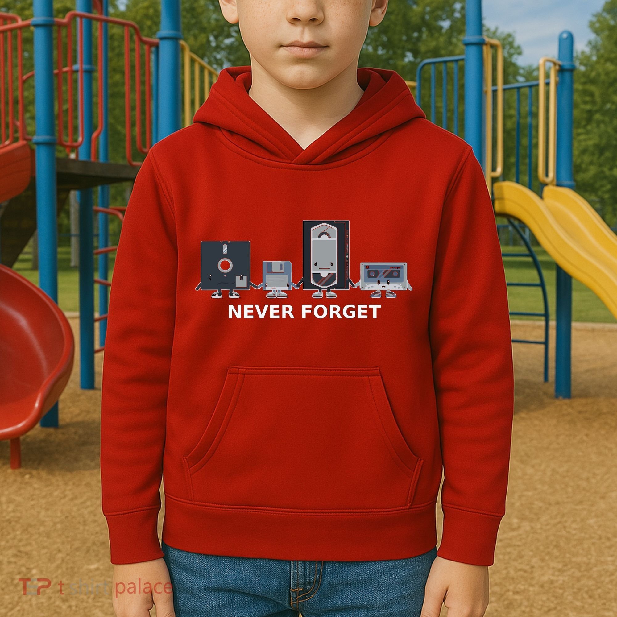 Floppy Disk Vhs Cassette Never Forget Geek History Kids Hoodie
