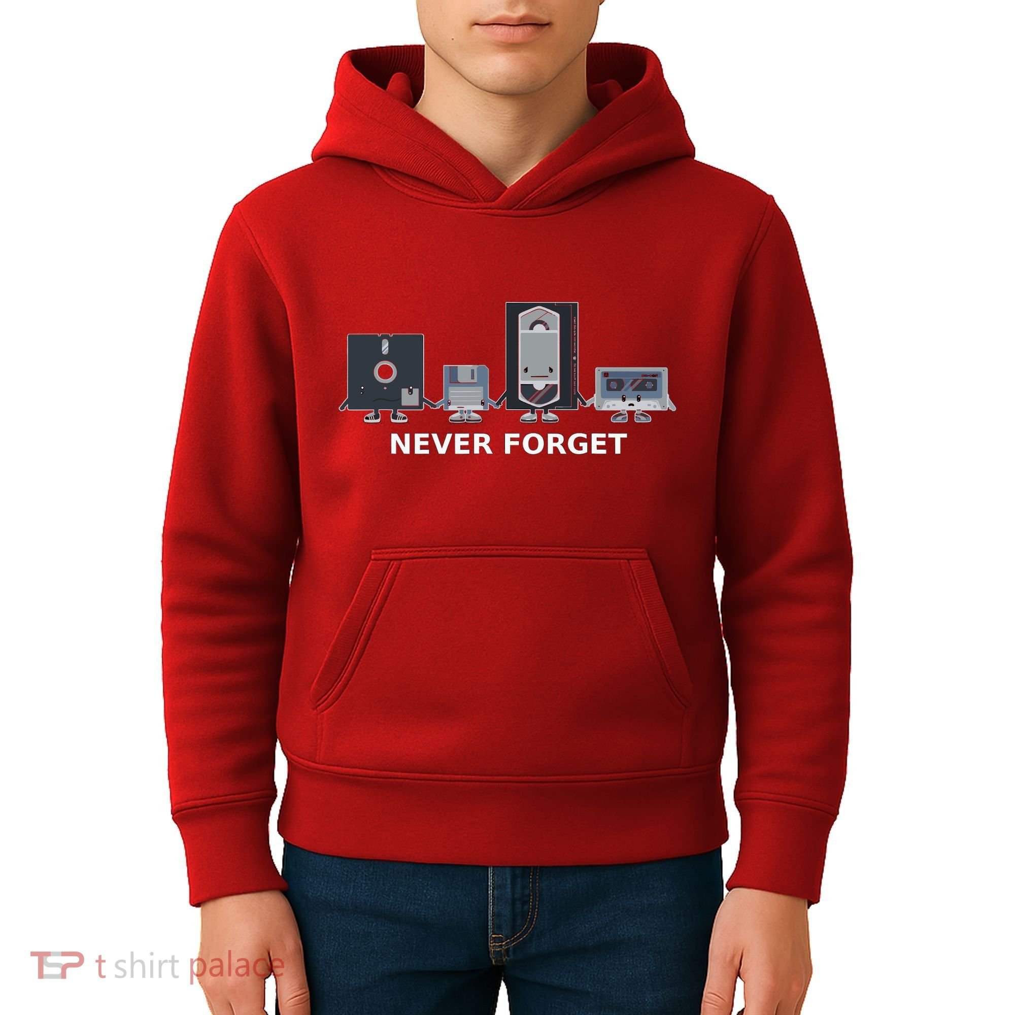 Floppy Disk Vhs Cassette Never Forget Geek History Kids Hoodie