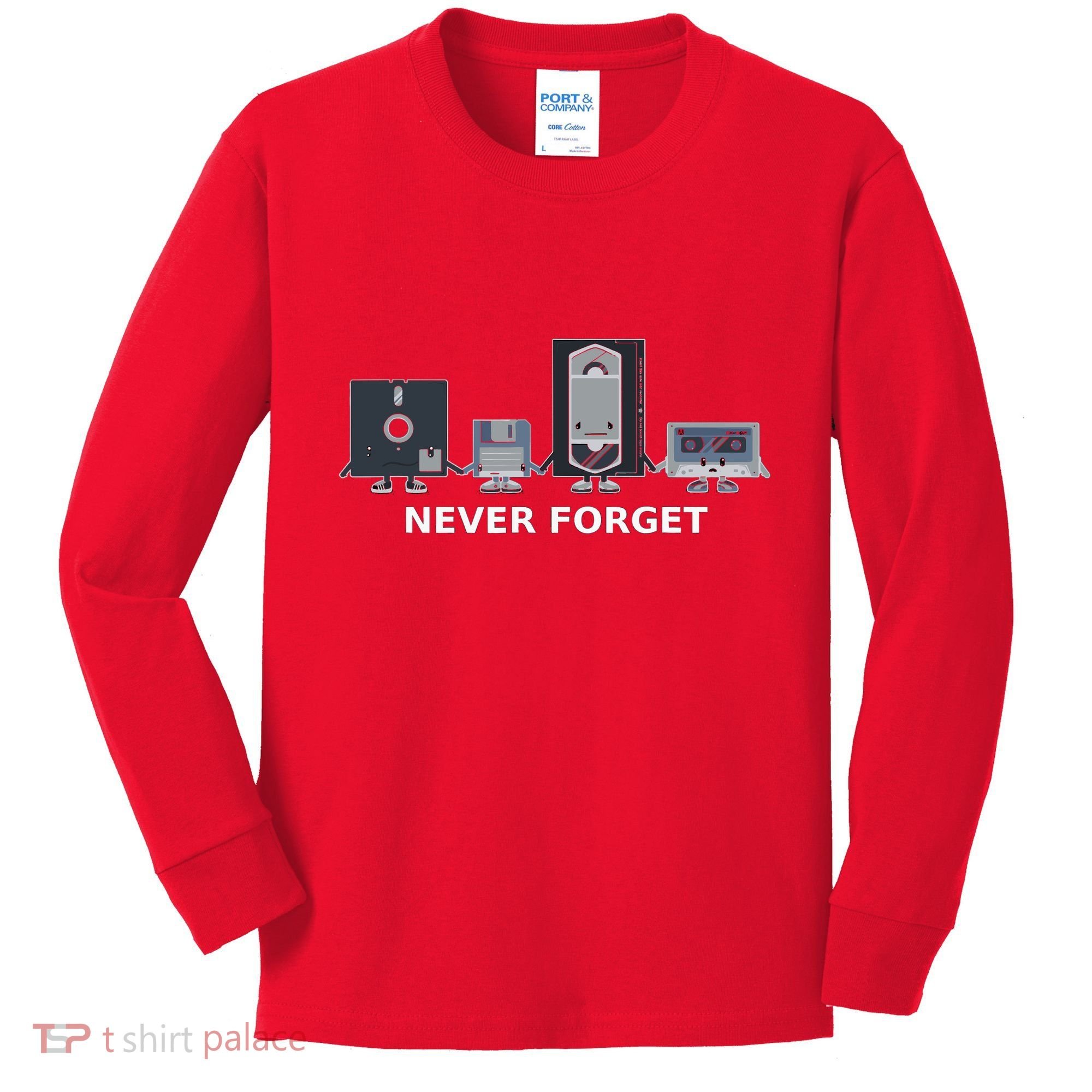 Floppy Disk Vhs Cassette Never Forget Geek History Kids Long Sleeve Shirt