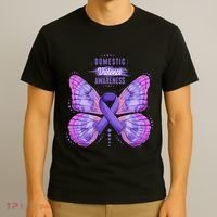 Family Domestic Violence Awareness Purple Ribbon butterfly T-Shirt thumb 3