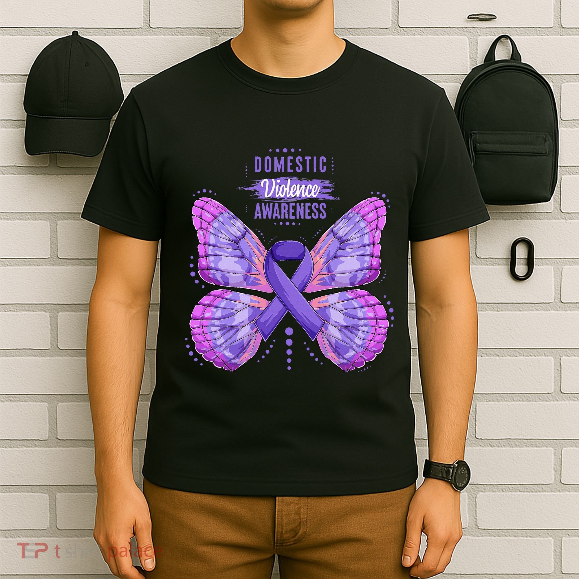Family Domestic Violence Awareness Purple Ribbon butterfly T-Shirt