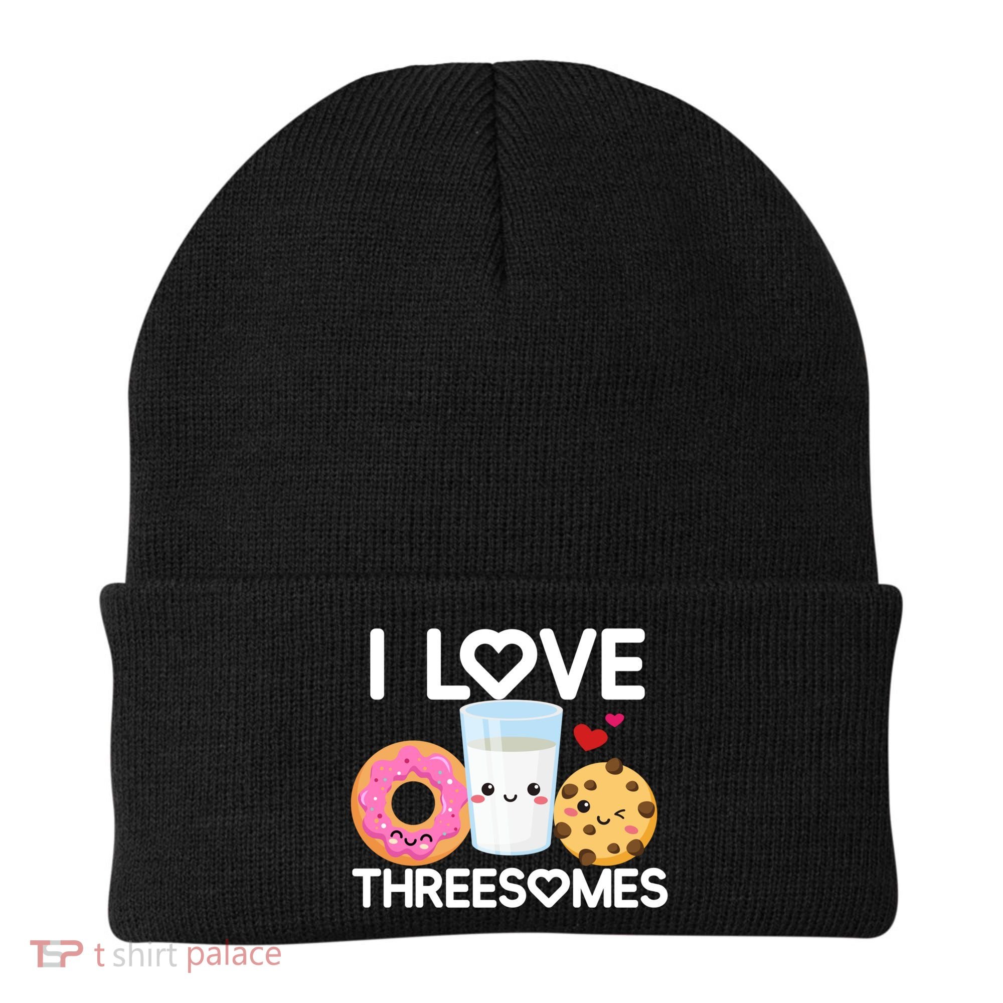 Funny Donut Valentine's Day I Love Threesomes Adult Humor Gift Beanie