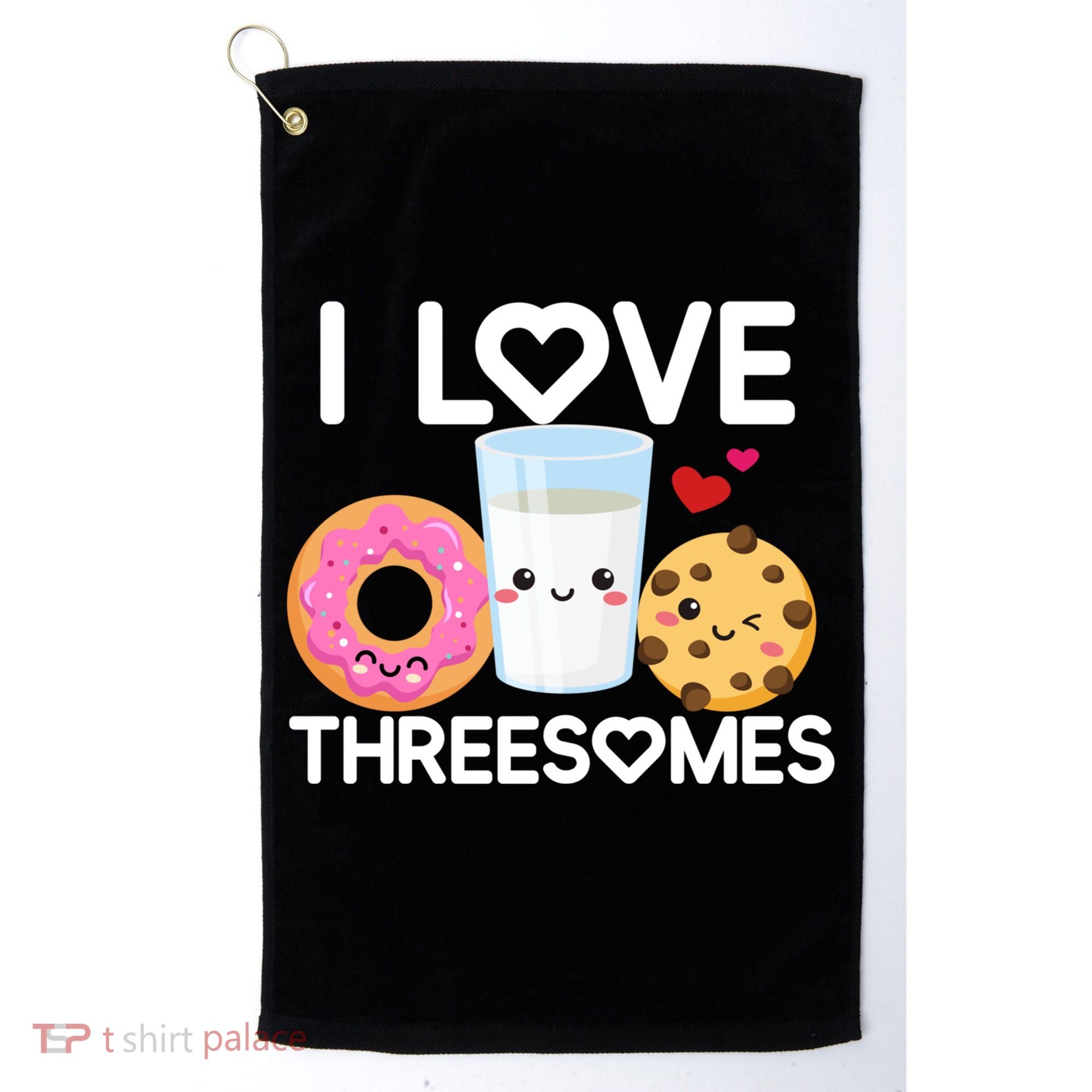 Funny Donut Valentine's Day I Love Threesomes Adult Humor Gift Golf Towel