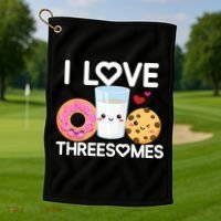 Funny Donut Valentine's Day I Love Threesomes Adult Humor Gift Golf Towel thumb 1