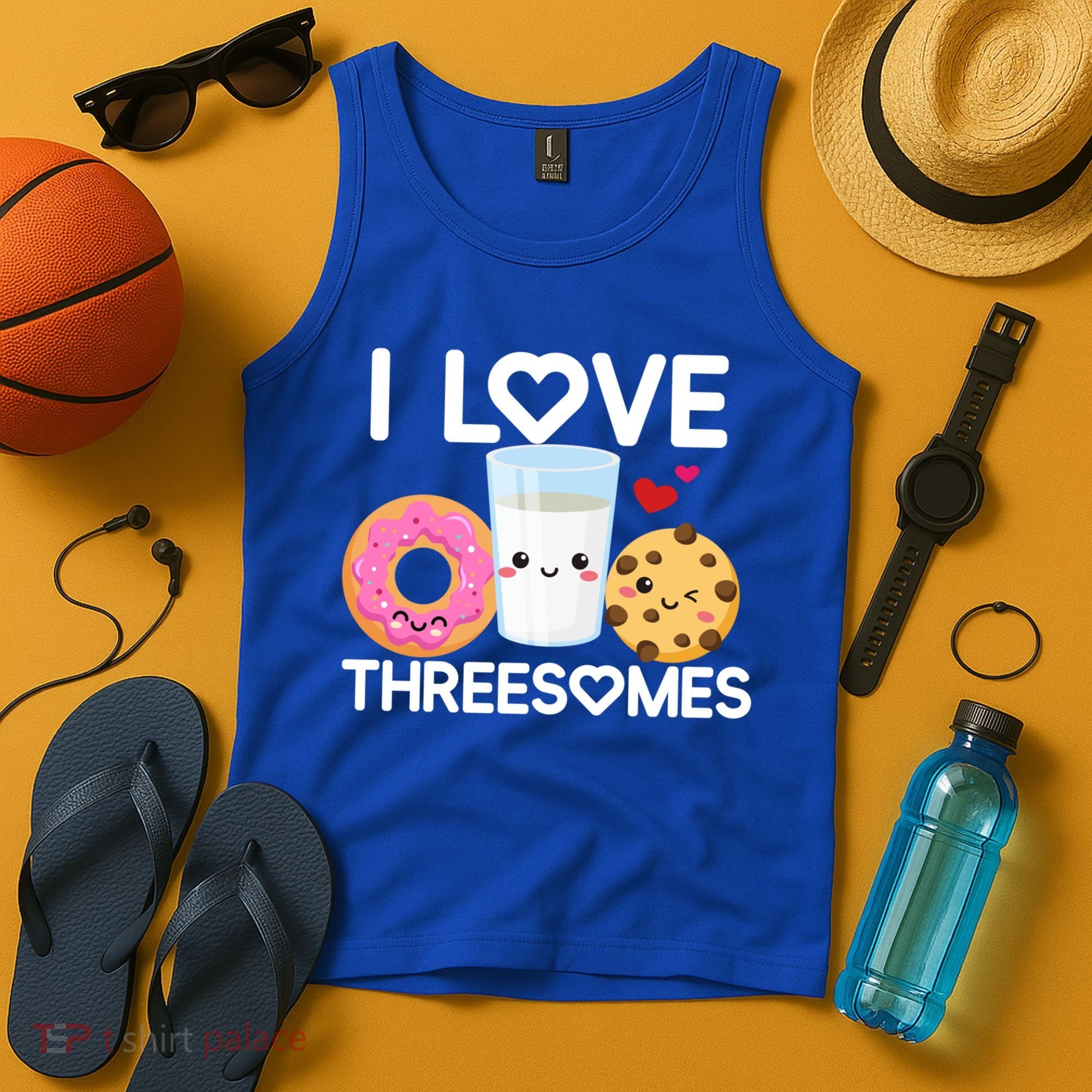 Funny Donut Valentine's Day I Love Threesomes Adult Humor Gift Tank Top