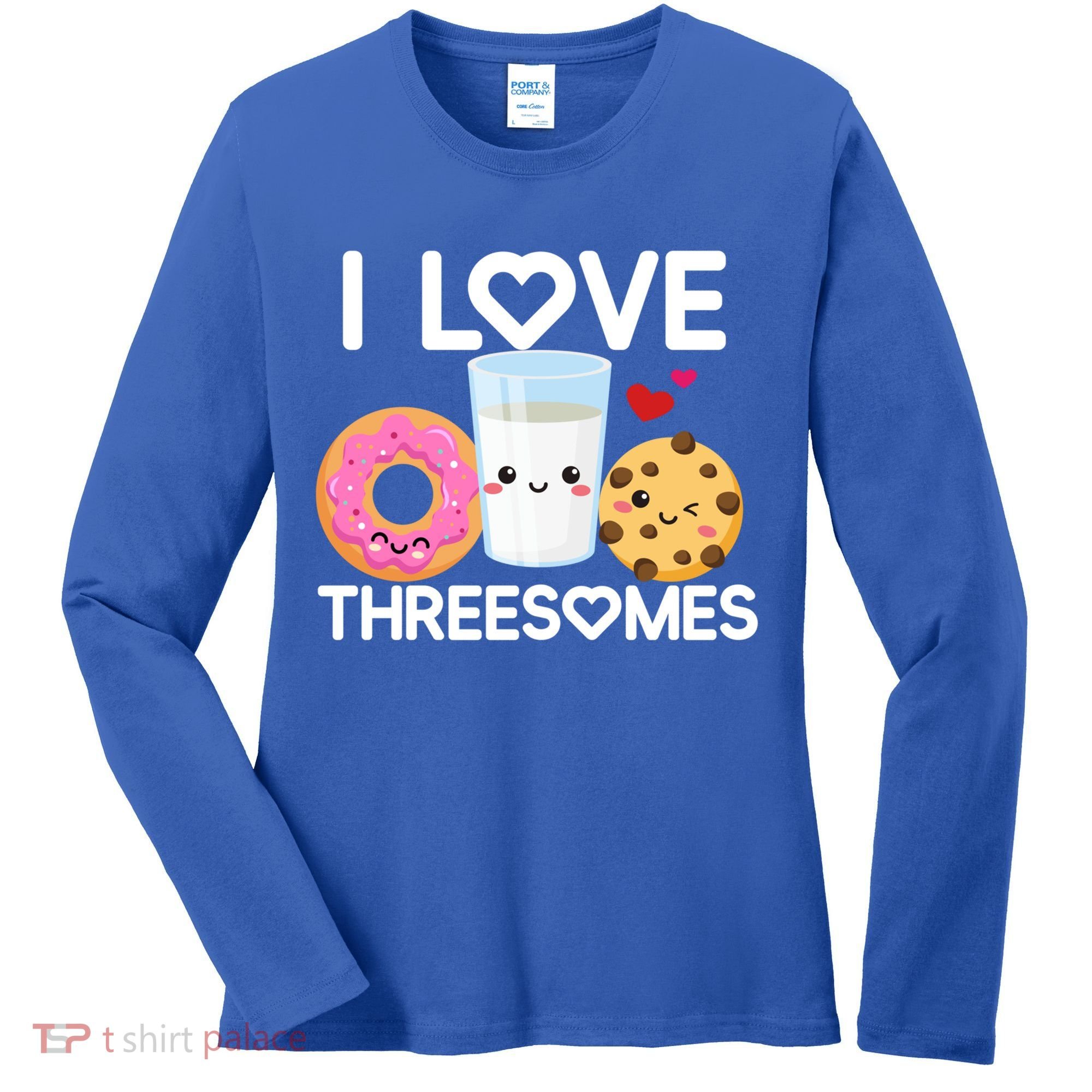 Funny Donut Valentine's Day I Love Threesomes Adult Humor Gift Women's Long Sleeve Shirt