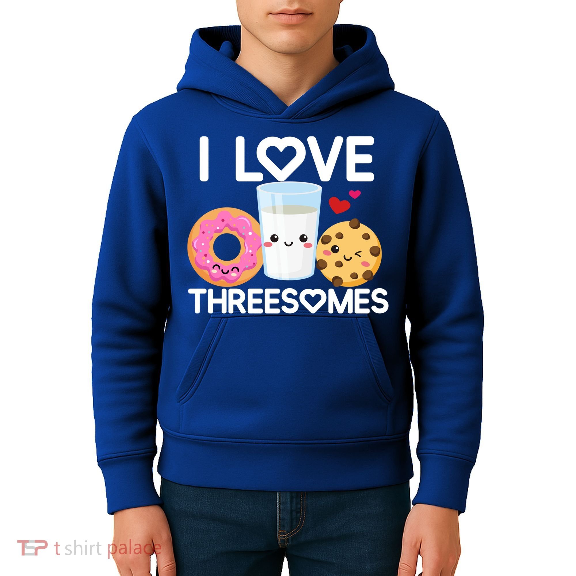 Funny Donut Valentine's Day I Love Threesomes Adult Humor Gift Kids Hoodie