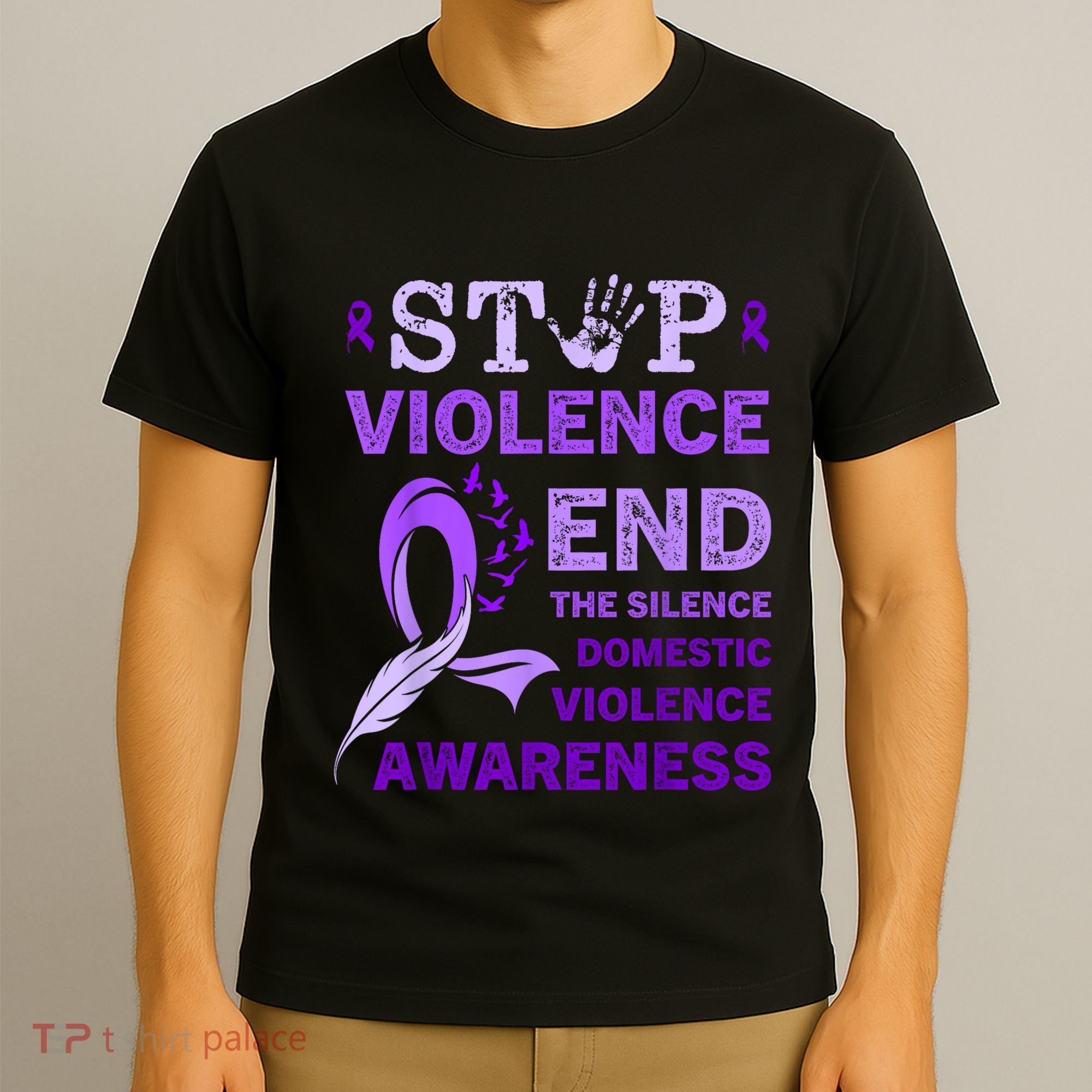 Family Domestic Violence Awareness Purple Ribbon T-Shirt