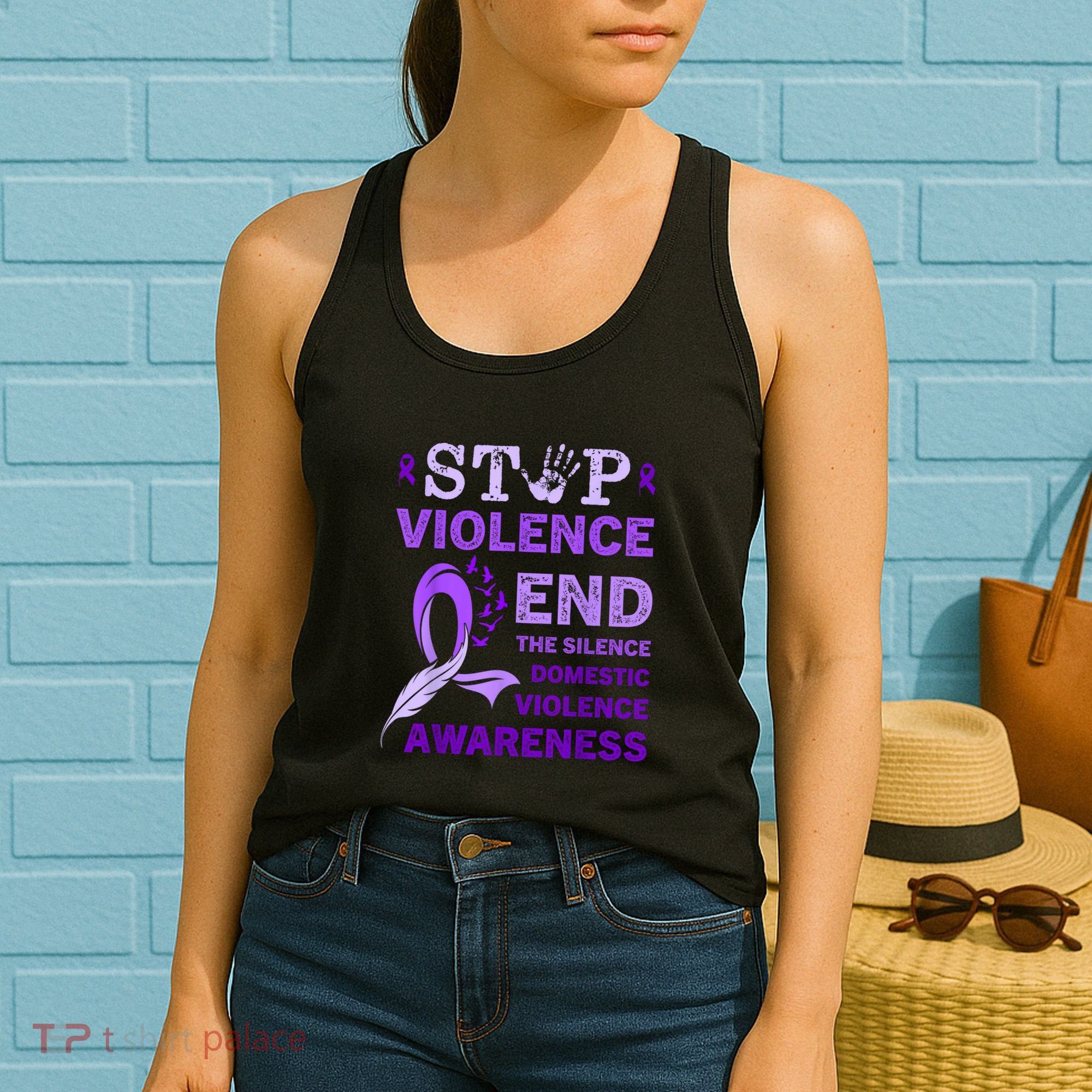 Family Domestic Violence Awareness Purple Ribbon Women's Tank Top