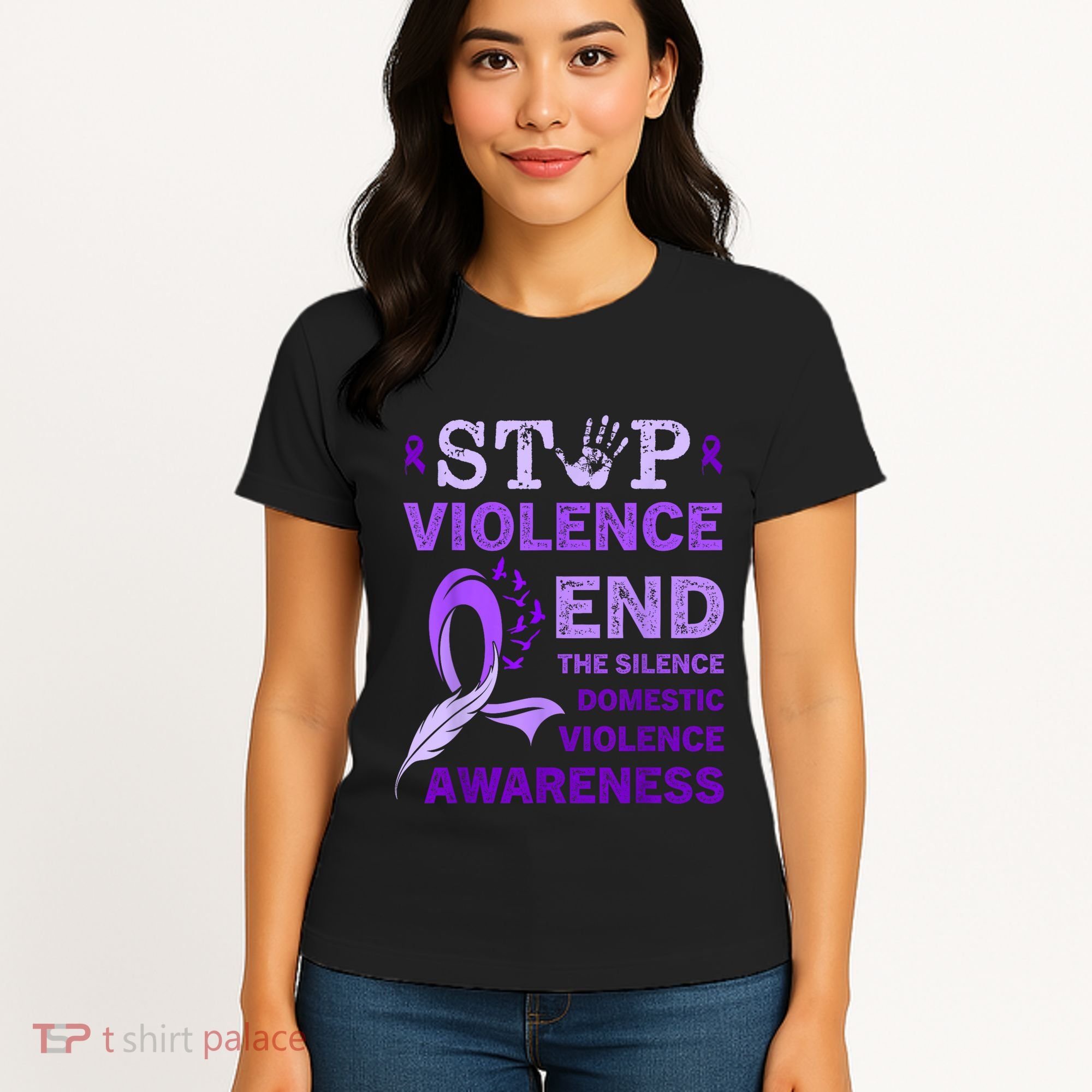 Family Domestic Violence Awareness Purple Ribbon Women's T-Shirt