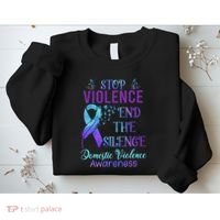 Family Domestic Violence Awareness Purple Ribbon Sweatshirt thumb 2