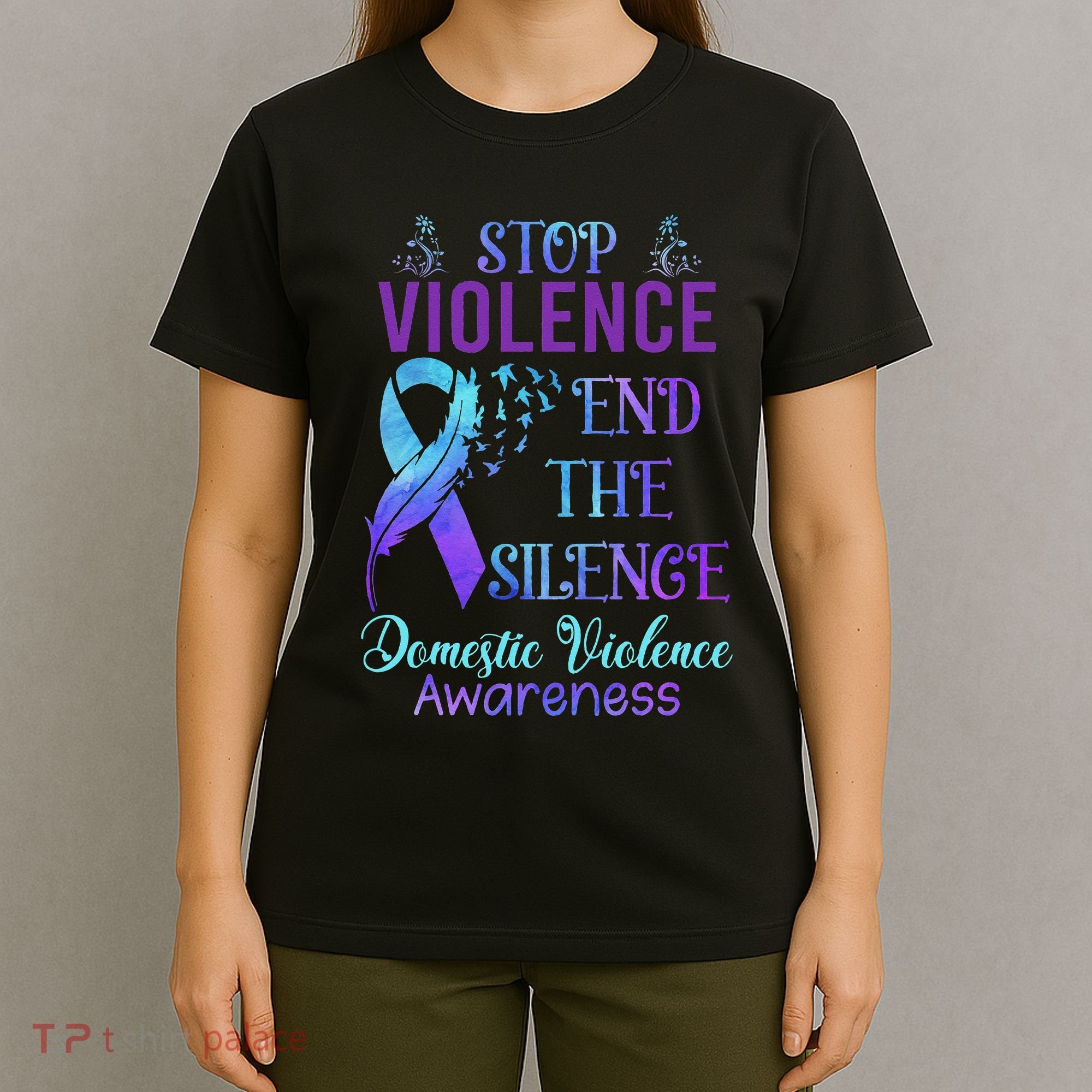 Family Domestic Violence Awareness Purple Ribbon T-Shirt