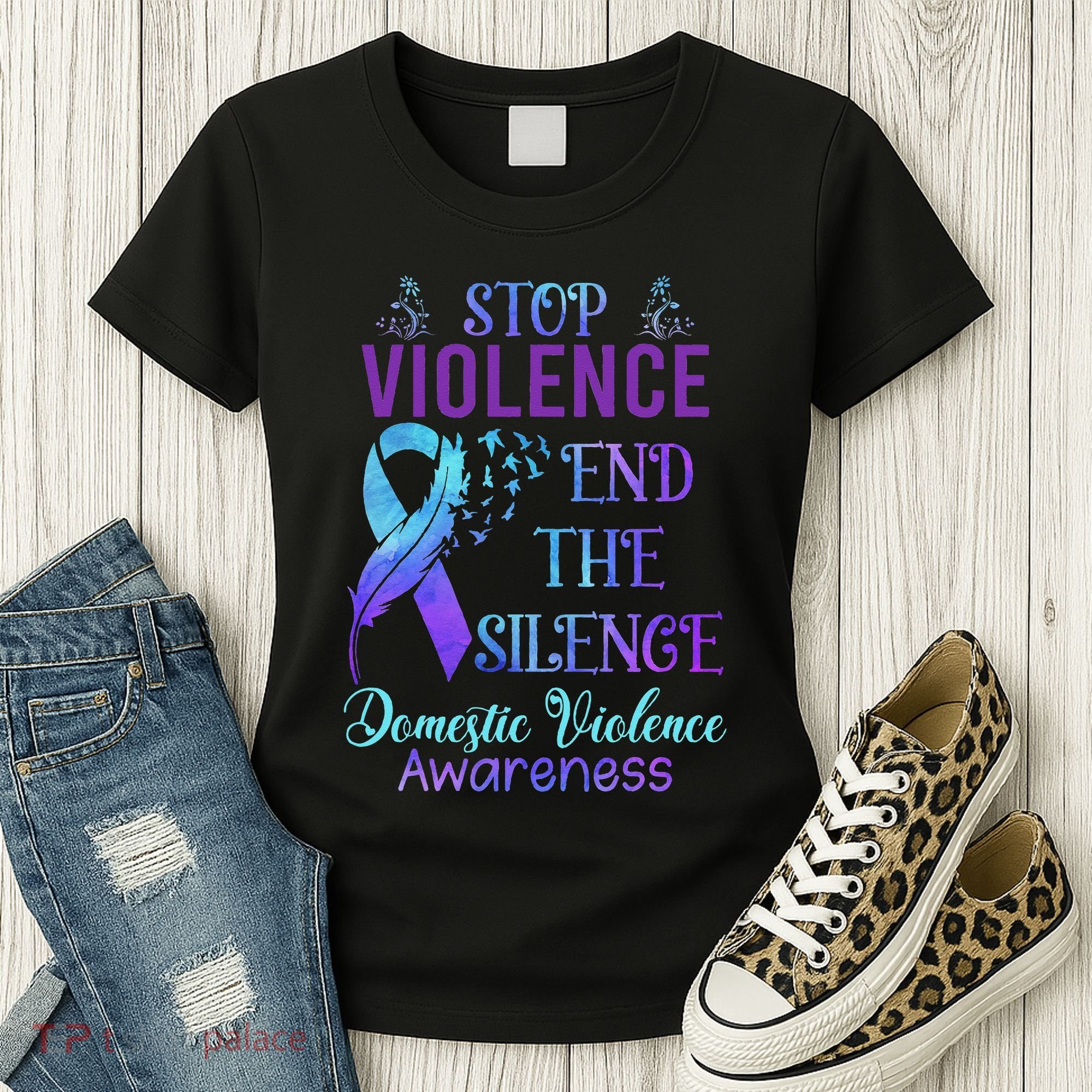 Family Domestic Violence Awareness Purple Ribbon Women's T-Shirt