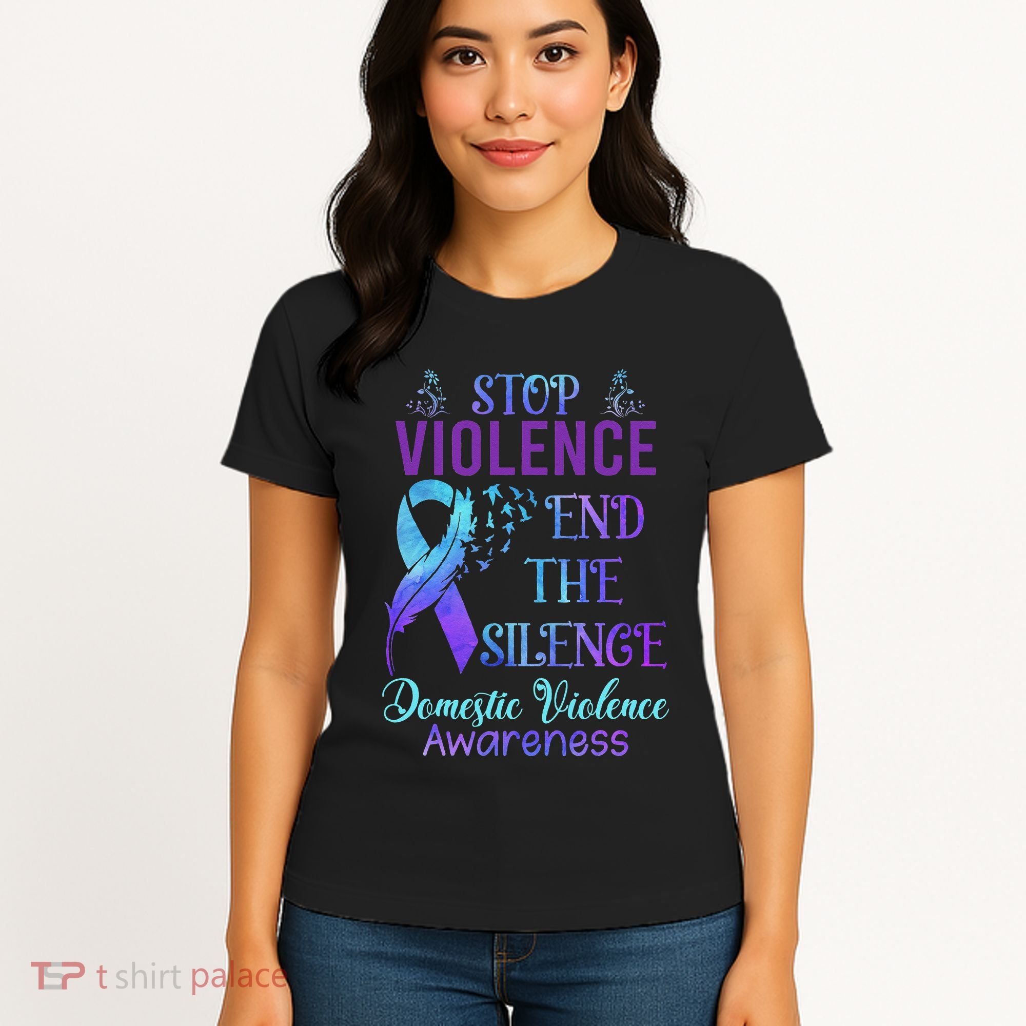 Family Domestic Violence Awareness Purple Ribbon Women's T-Shirt