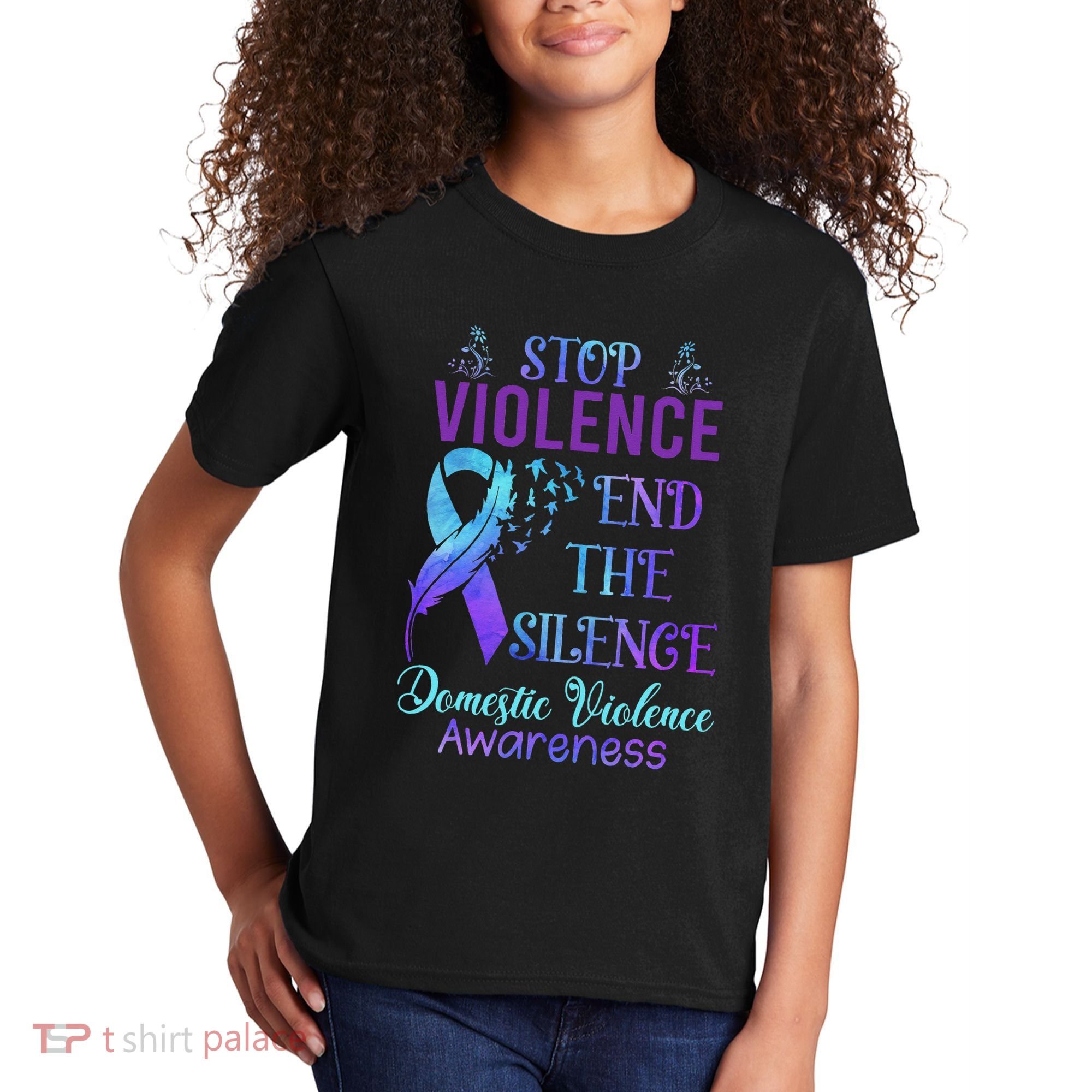 Family Domestic Violence Awareness Purple Ribbon Kids T-Shirt