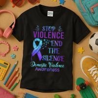 Family Domestic Violence Awareness Purple Ribbon Kids T-Shirt thumb 3