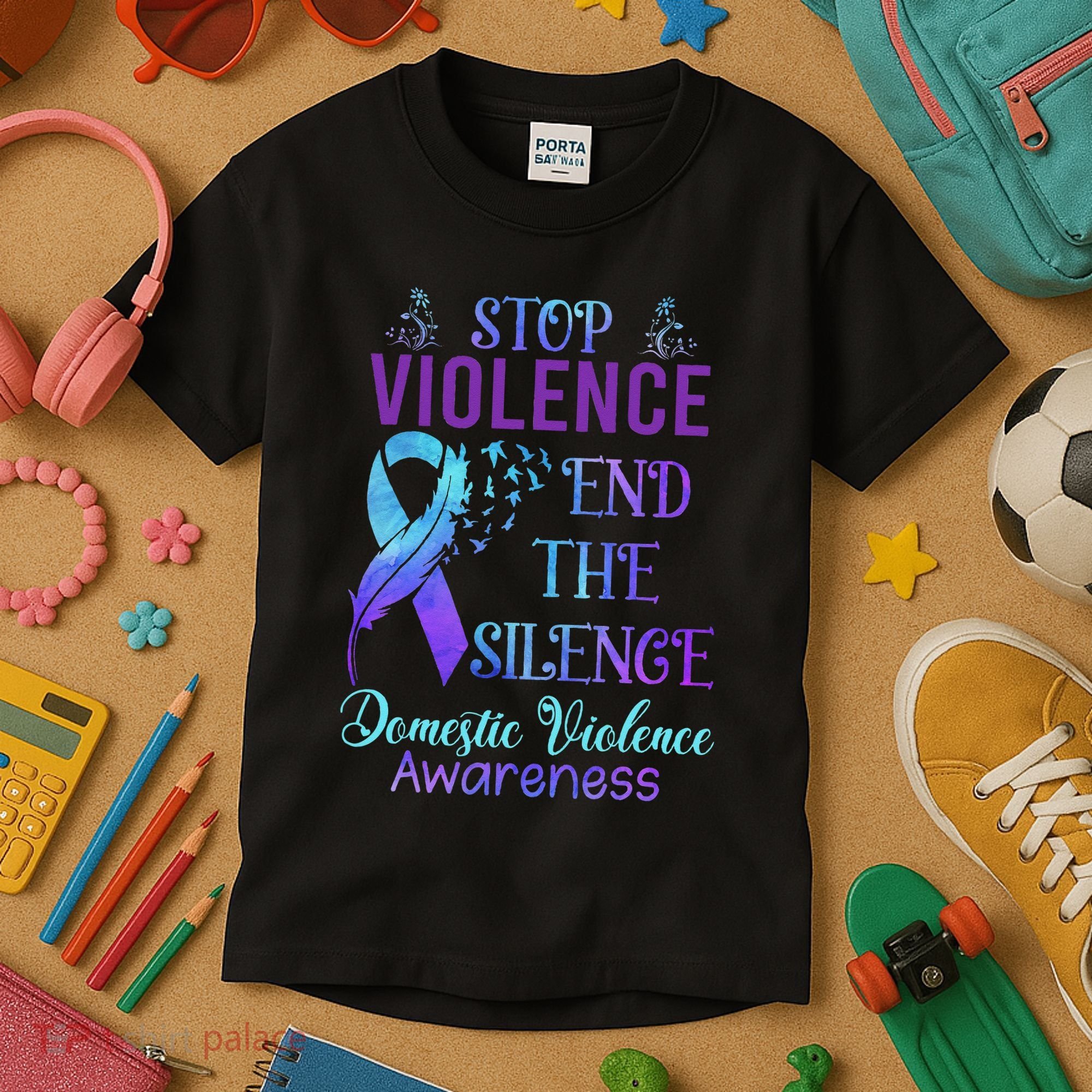 Family Domestic Violence Awareness Purple Ribbon Kids T-Shirt