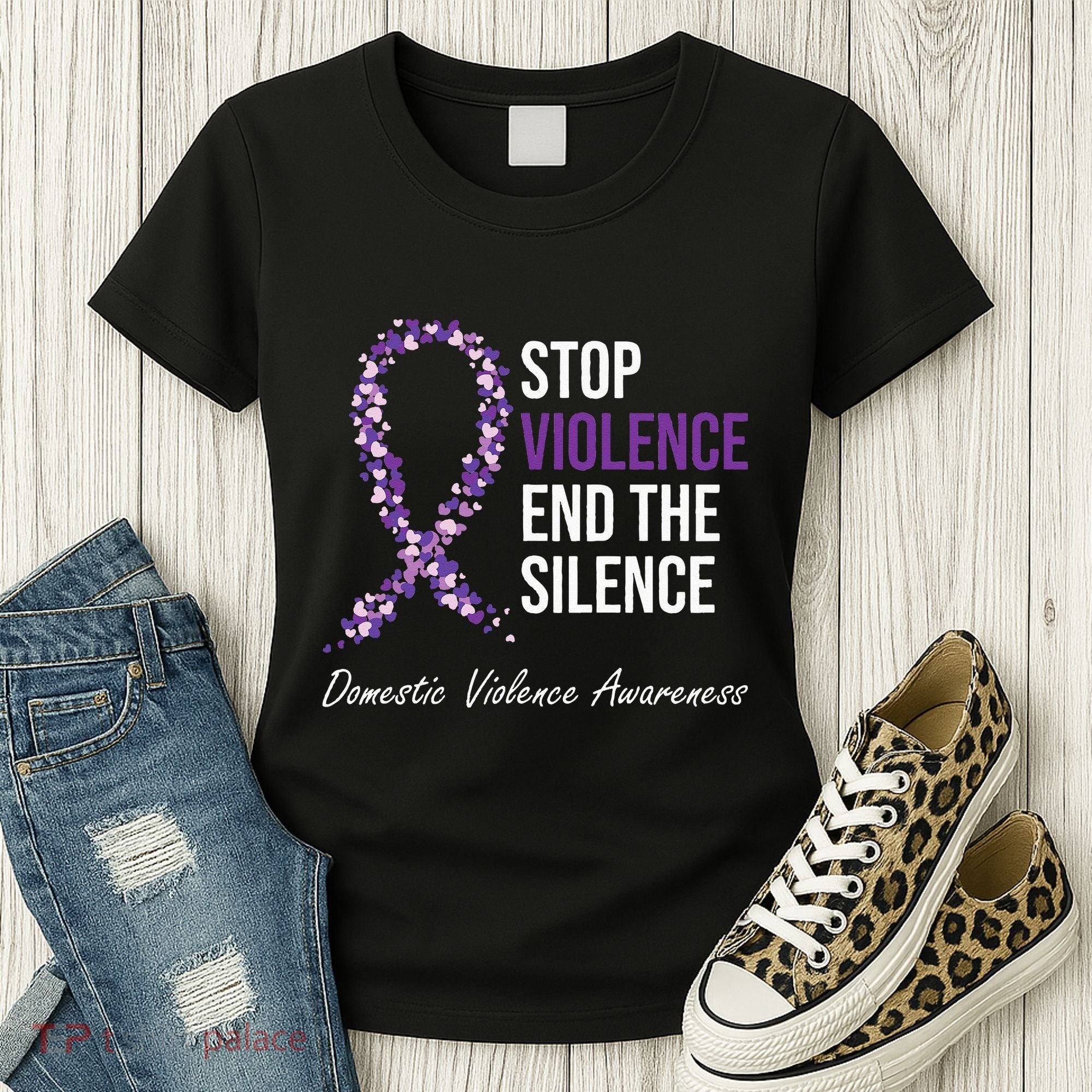 Family Domestic Violence Awareness Purple Ribbon Women's T-Shirt