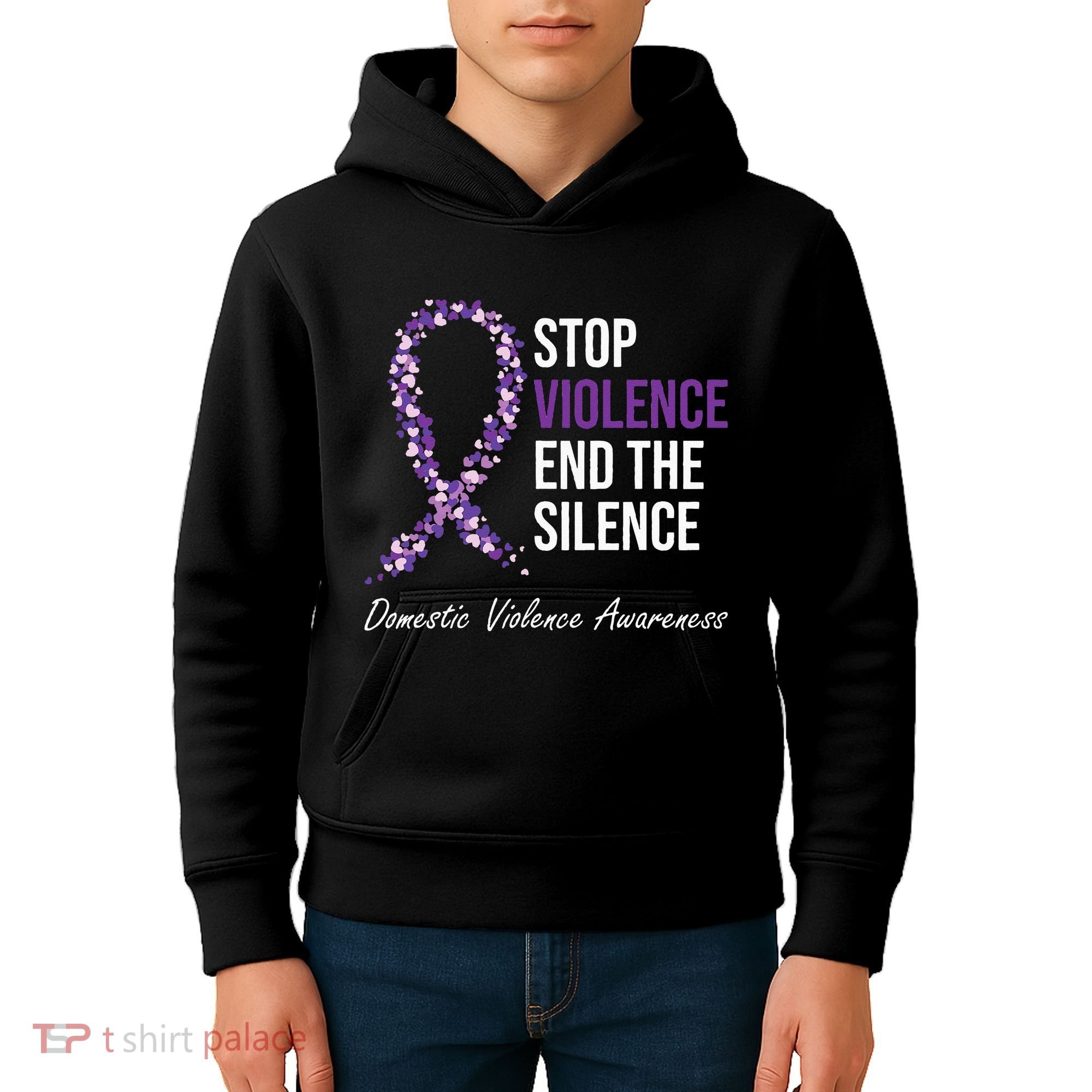 Family Domestic Violence Awareness Purple Ribbon Kids Hoodie