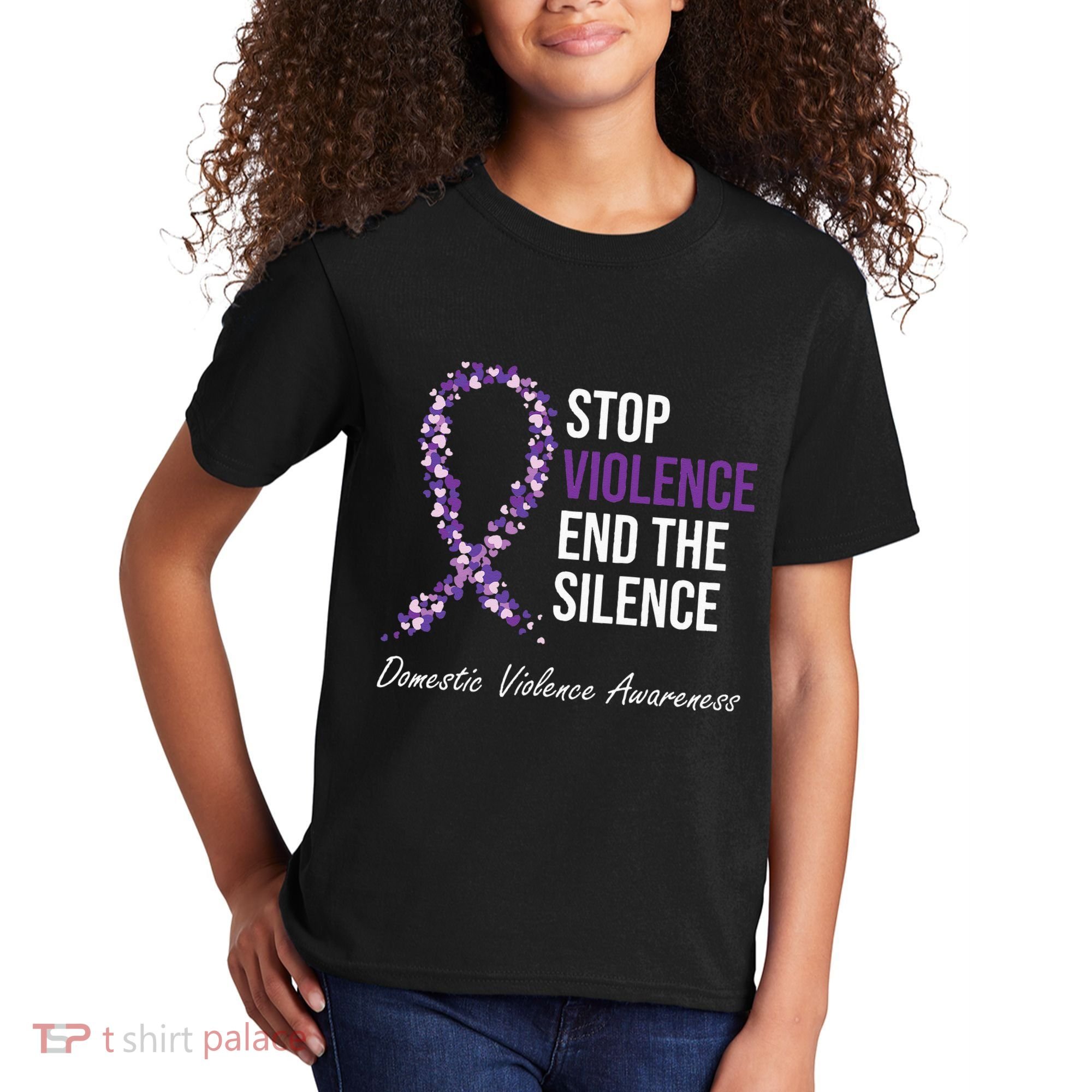 Family Domestic Violence Awareness Purple Ribbon Kids T-Shirt