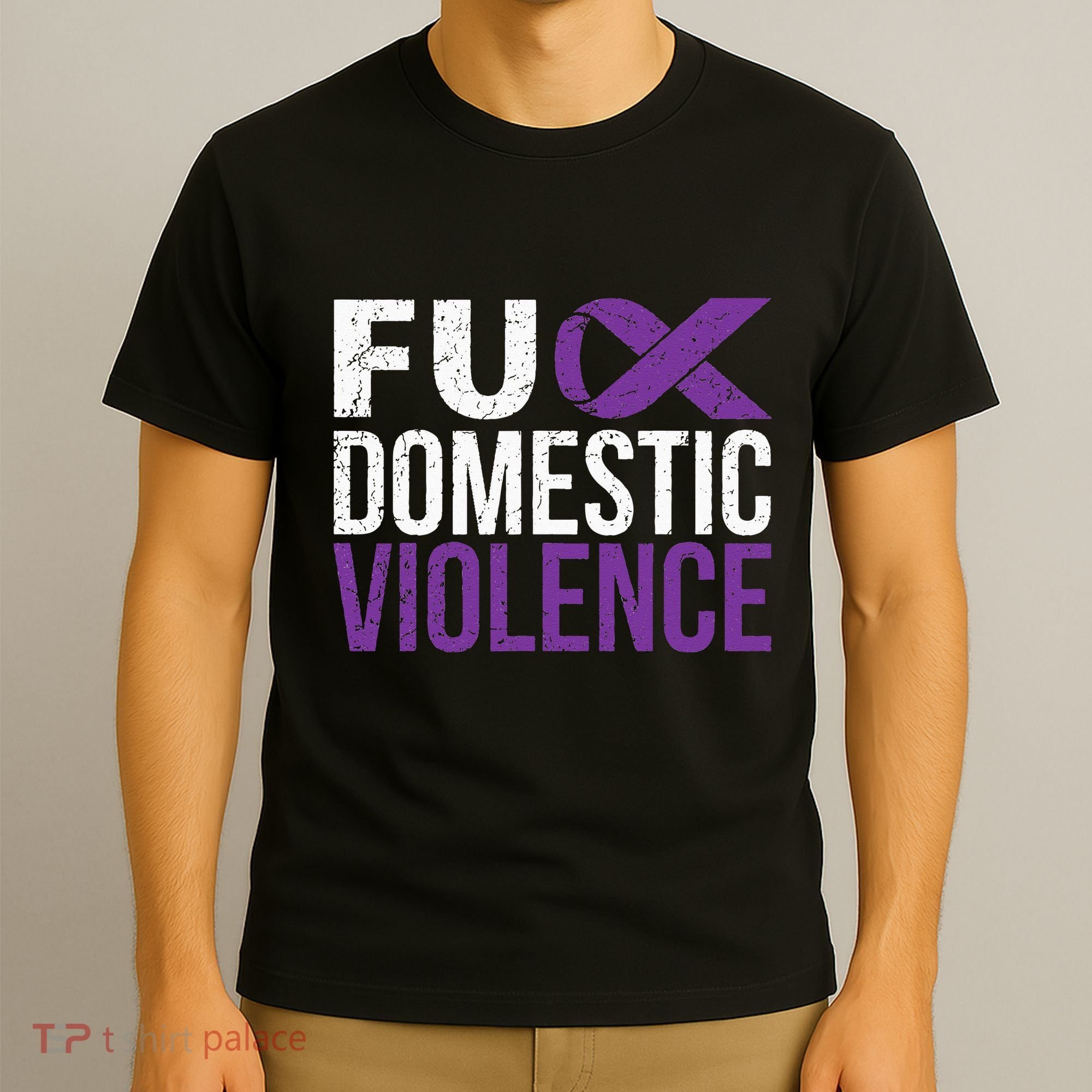Fuck Domestic Violence Awareness Purple Ribbon T-Shirt