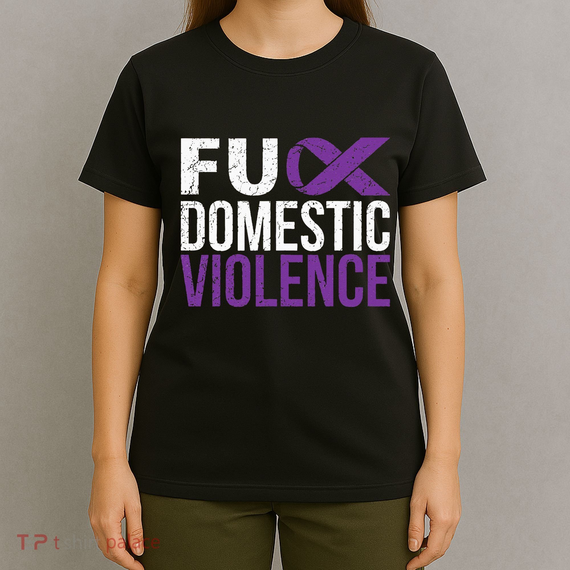 Fuck Domestic Violence Awareness Purple Ribbon T-Shirt