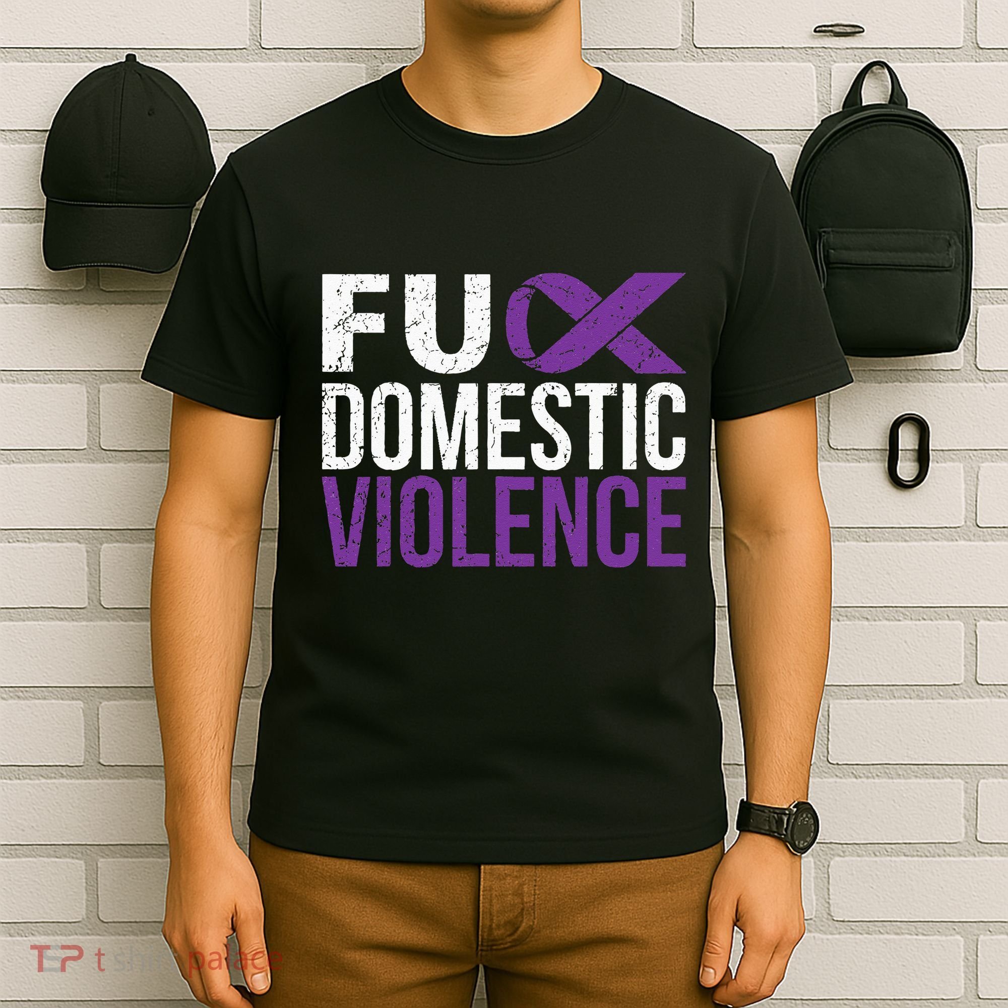 Fuck Domestic Violence Awareness Purple Ribbon T-Shirt