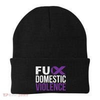 Fuck Domestic Violence Awareness Purple Ribbon Beanie thumb 0