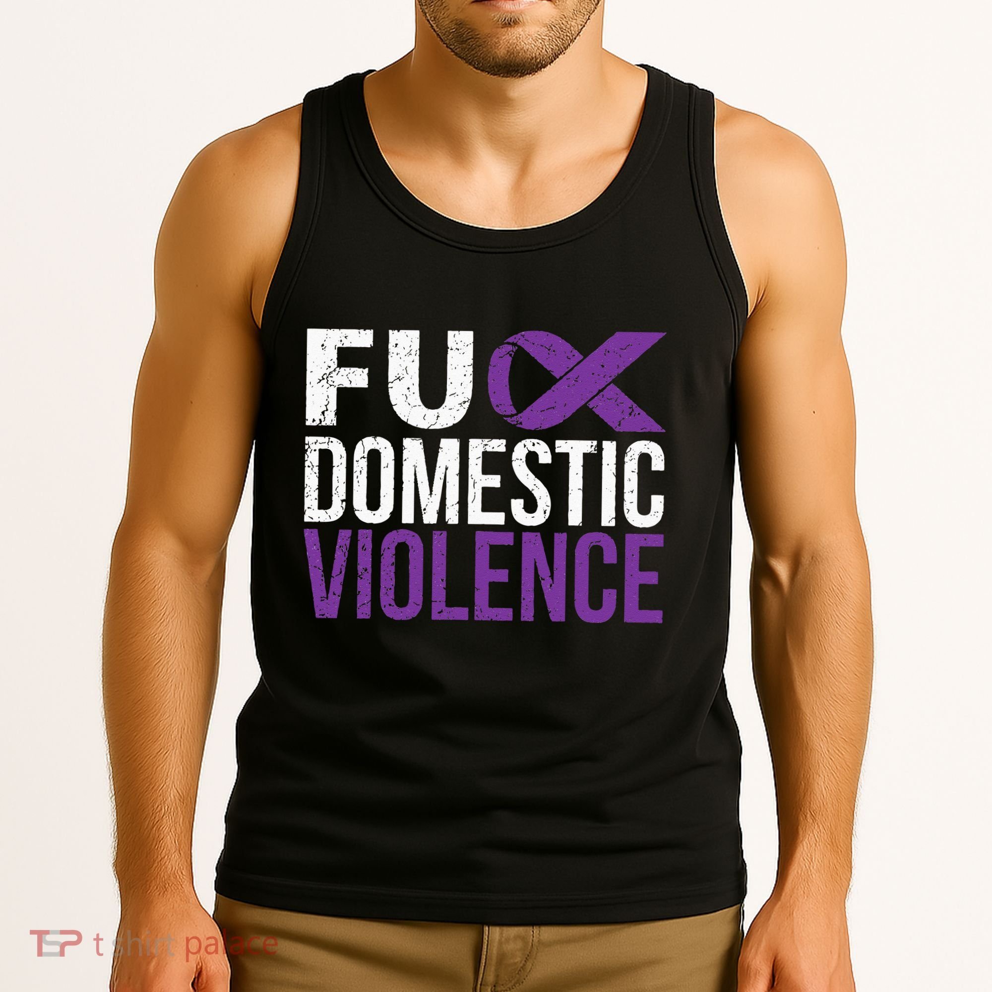 Fuck Domestic Violence Awareness Purple Ribbon Tank Top