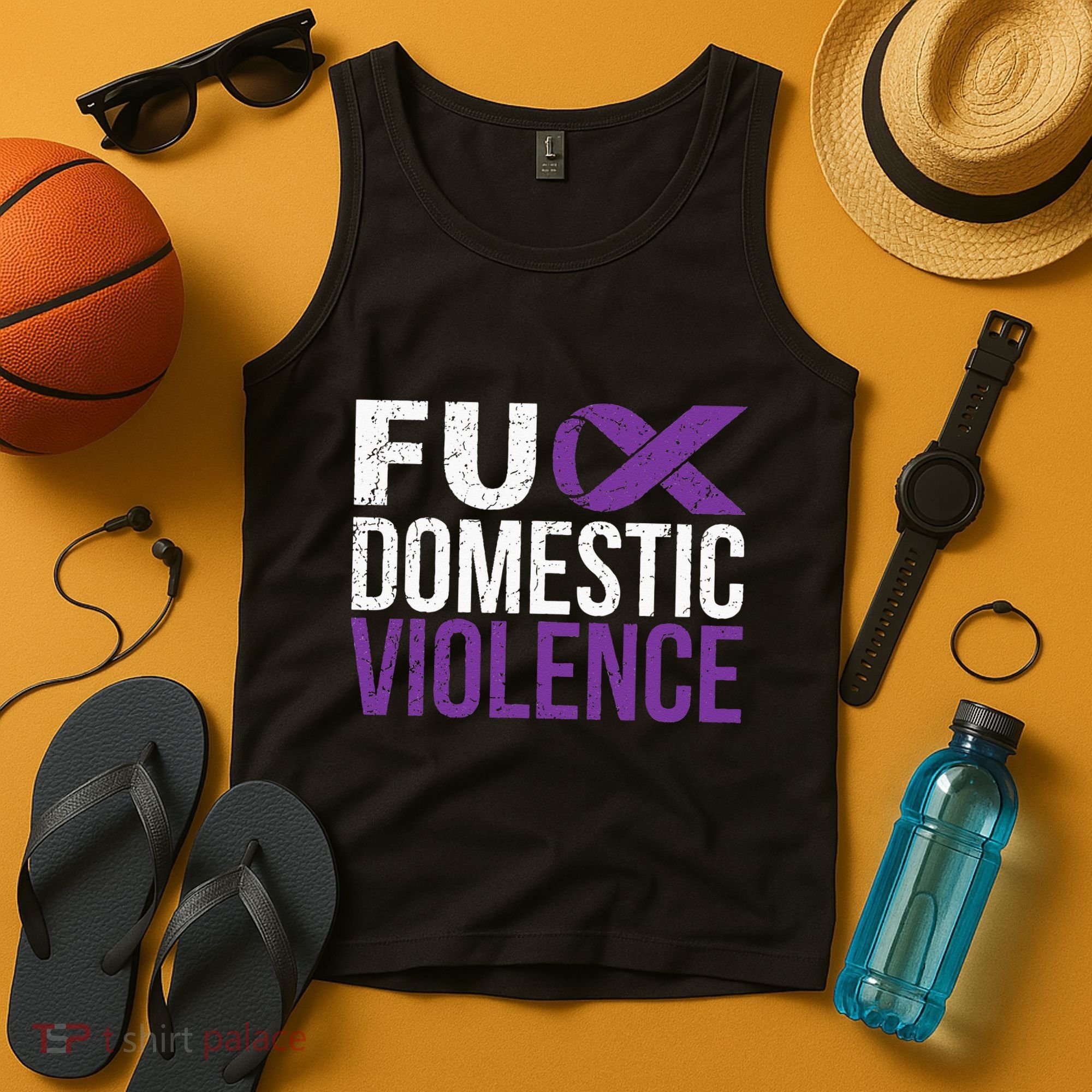 Fuck Domestic Violence Awareness Purple Ribbon Tank Top