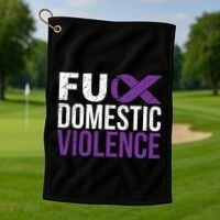 Fuck Domestic Violence Awareness Purple Ribbon Golf Towel thumb 1