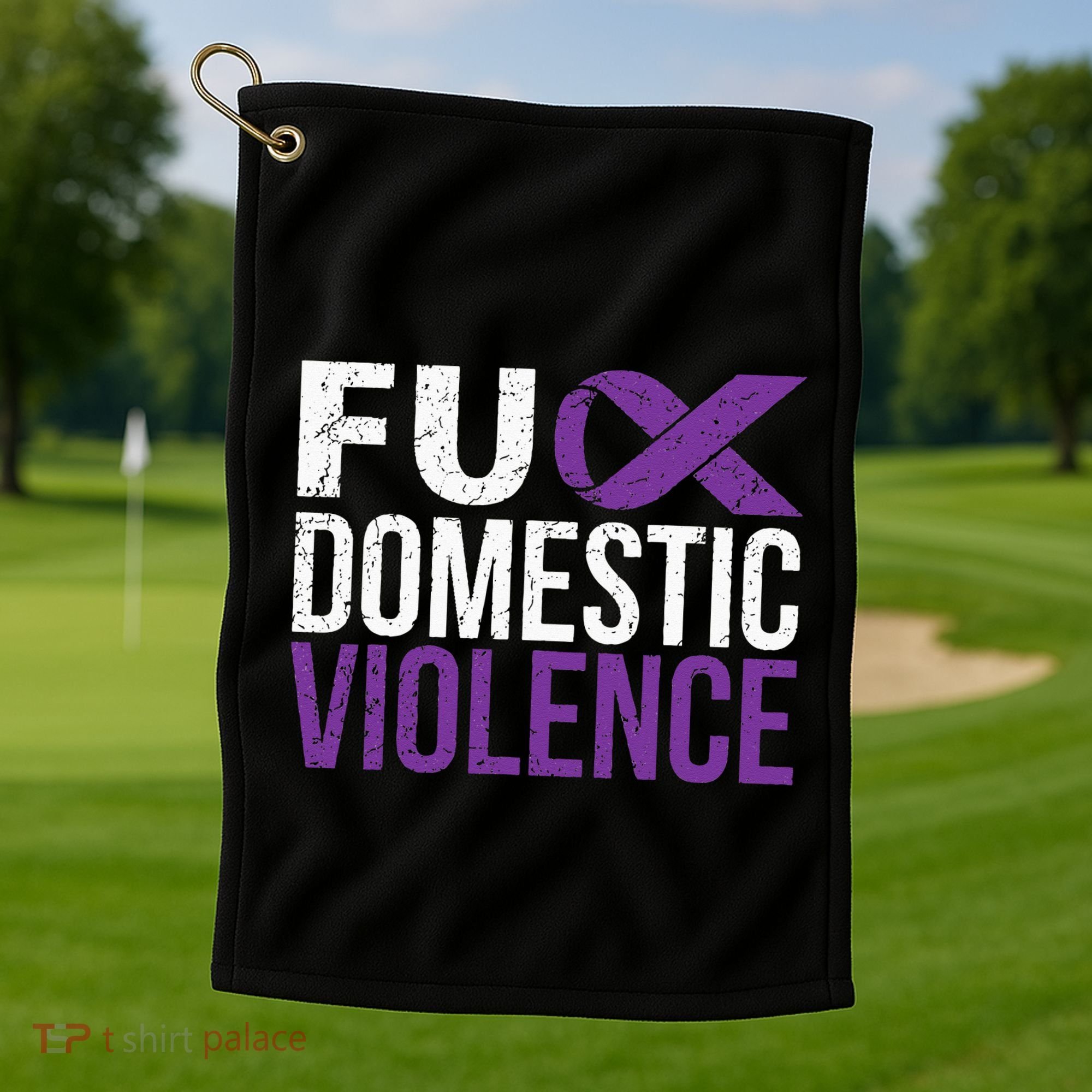 Fuck Domestic Violence Awareness Purple Ribbon Golf Towel