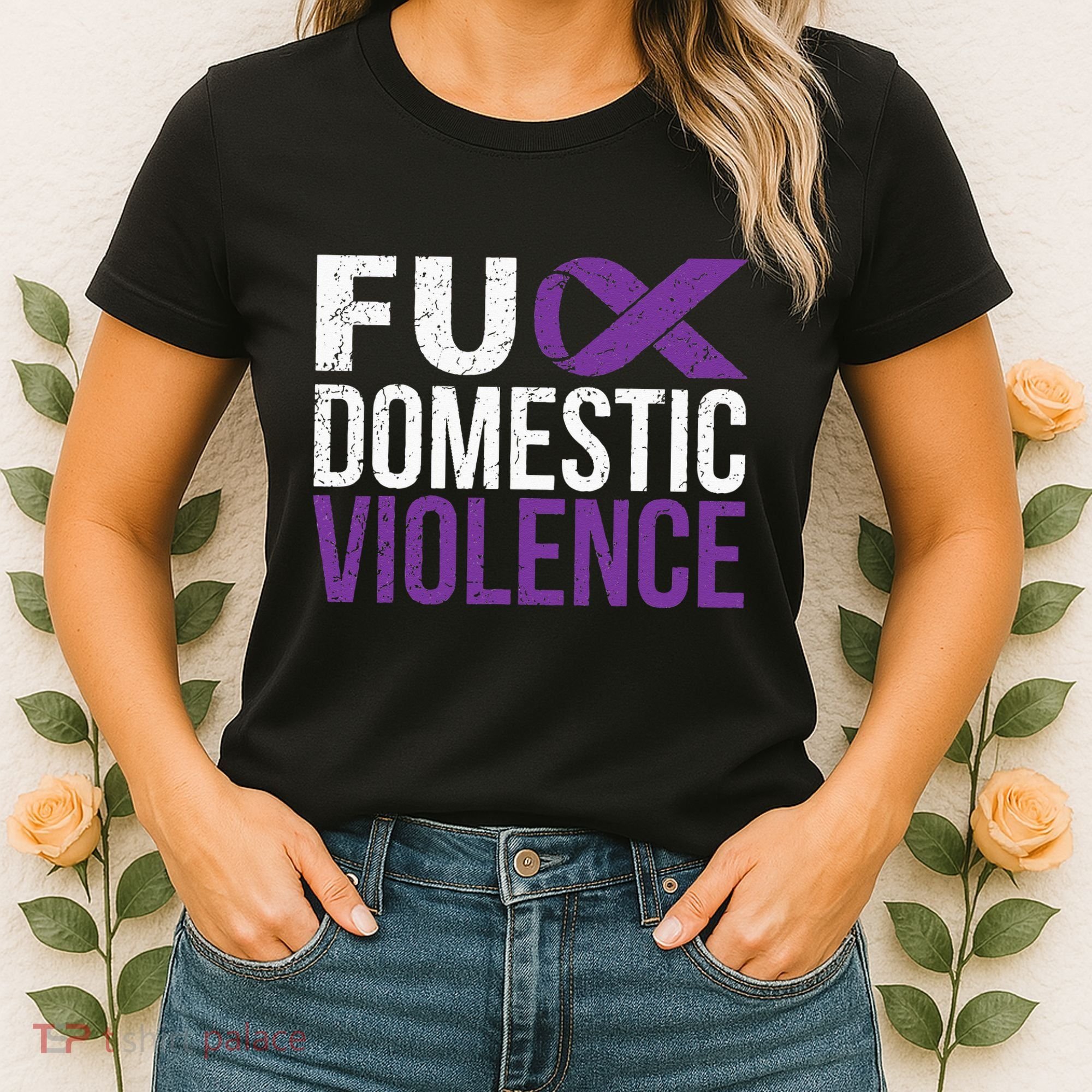 Fuck Domestic Violence Awareness Purple Ribbon Women's T-Shirt